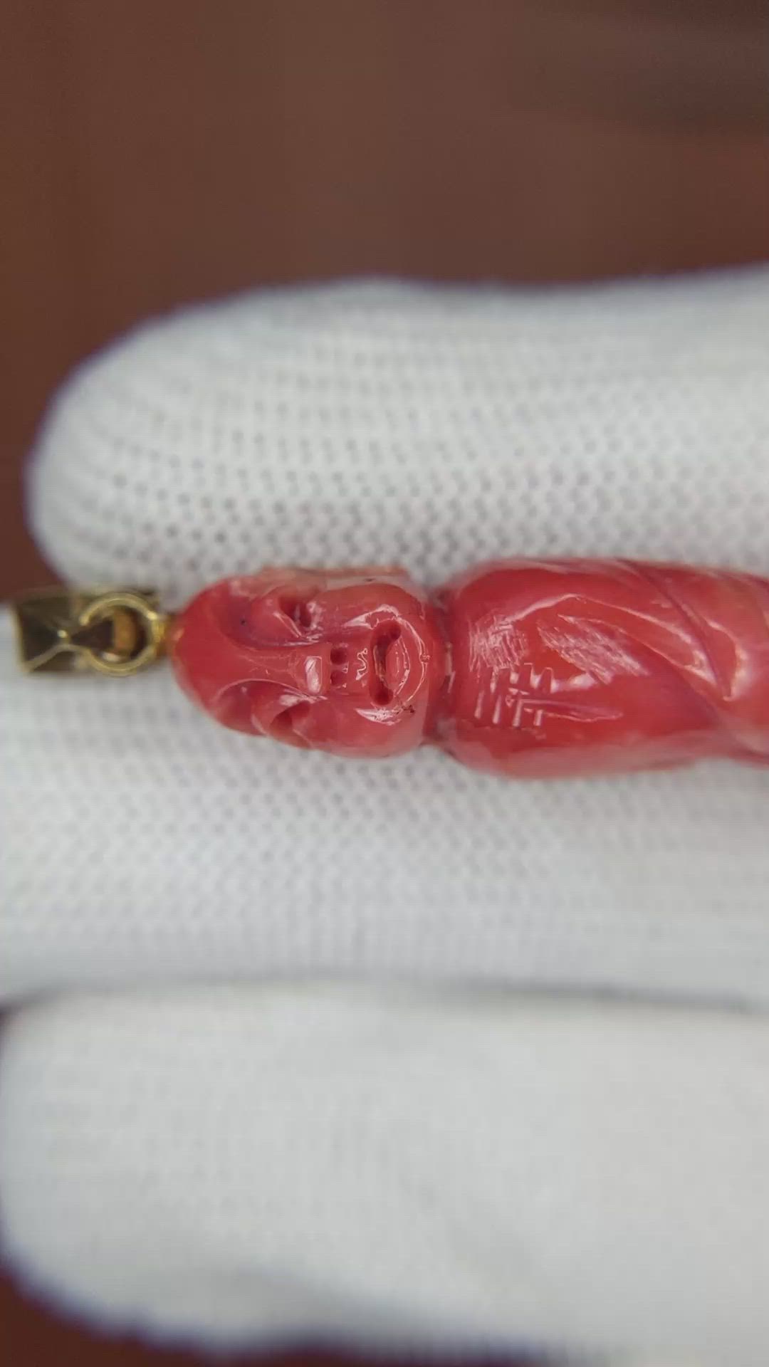 50.90 Ct. Salmon (Orangish Red) Coral Antique Style Pendant, 14K Yellow Gold Size Video