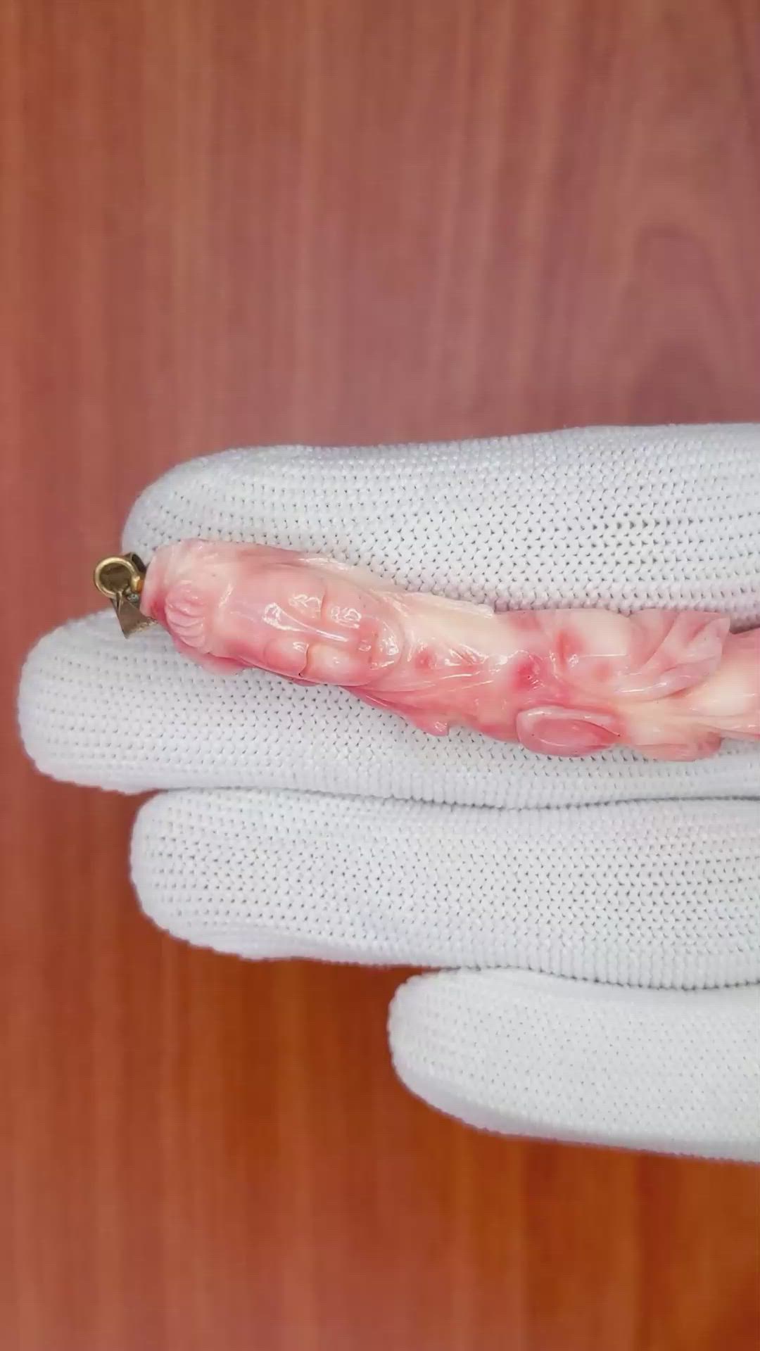 65.56 Ct. Pink Coral Antique Style Pendant, 14K Yellow Gold Size Video