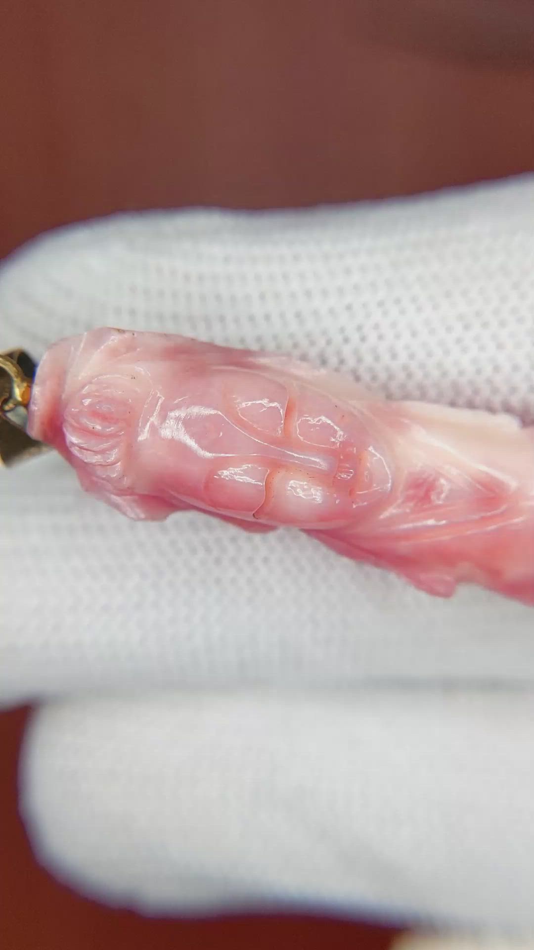65.56 Ct. Pink Coral Antique Style Pendant, 14K Yellow Gold Size Video