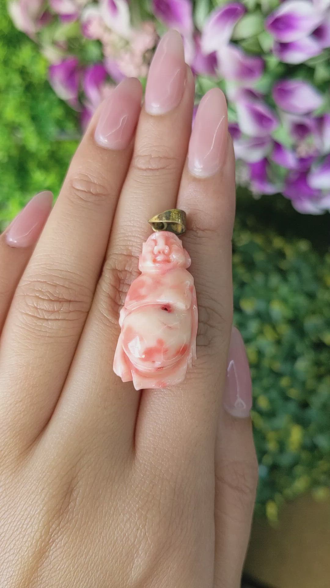 48.47 Ct. Pink Coral Antique Style Pendant, 14K Yellow Gold Size Video