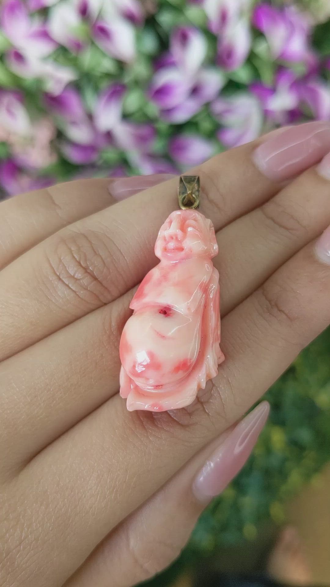 48.47 Ct. Pink Coral Antique Style Pendant, 14K Yellow Gold Size Video