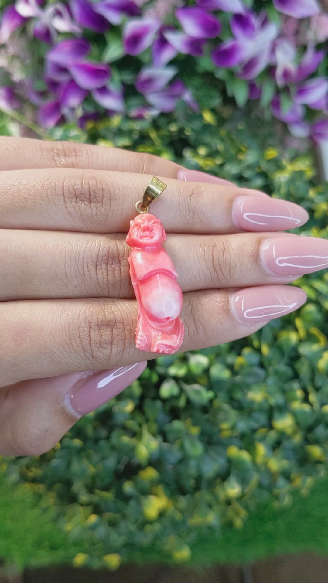 24.28 Ct. Pink Coral Antique Style Pendant, 14K Yellow Gold Size Video