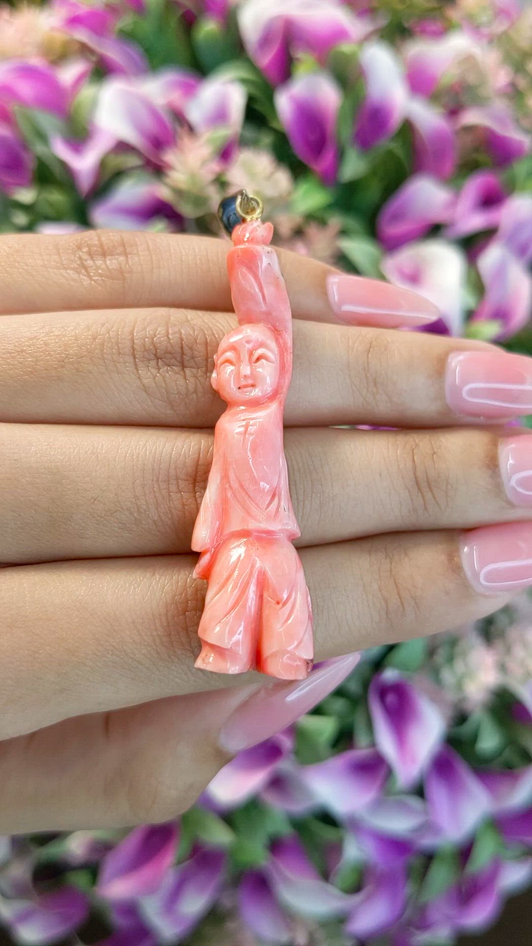 41.48 Ct. Pink Coral Antique Style Pendant, 14K Yellow Gold Size Video