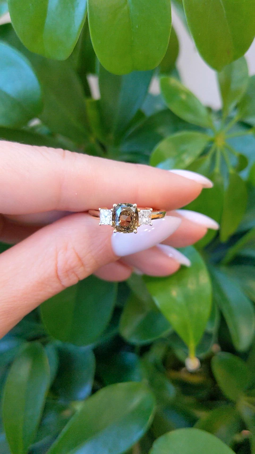 1.92 Ct. Alexandrite and Natural Diamond Three Stone Ring, 14K Yellow Gold Size Video