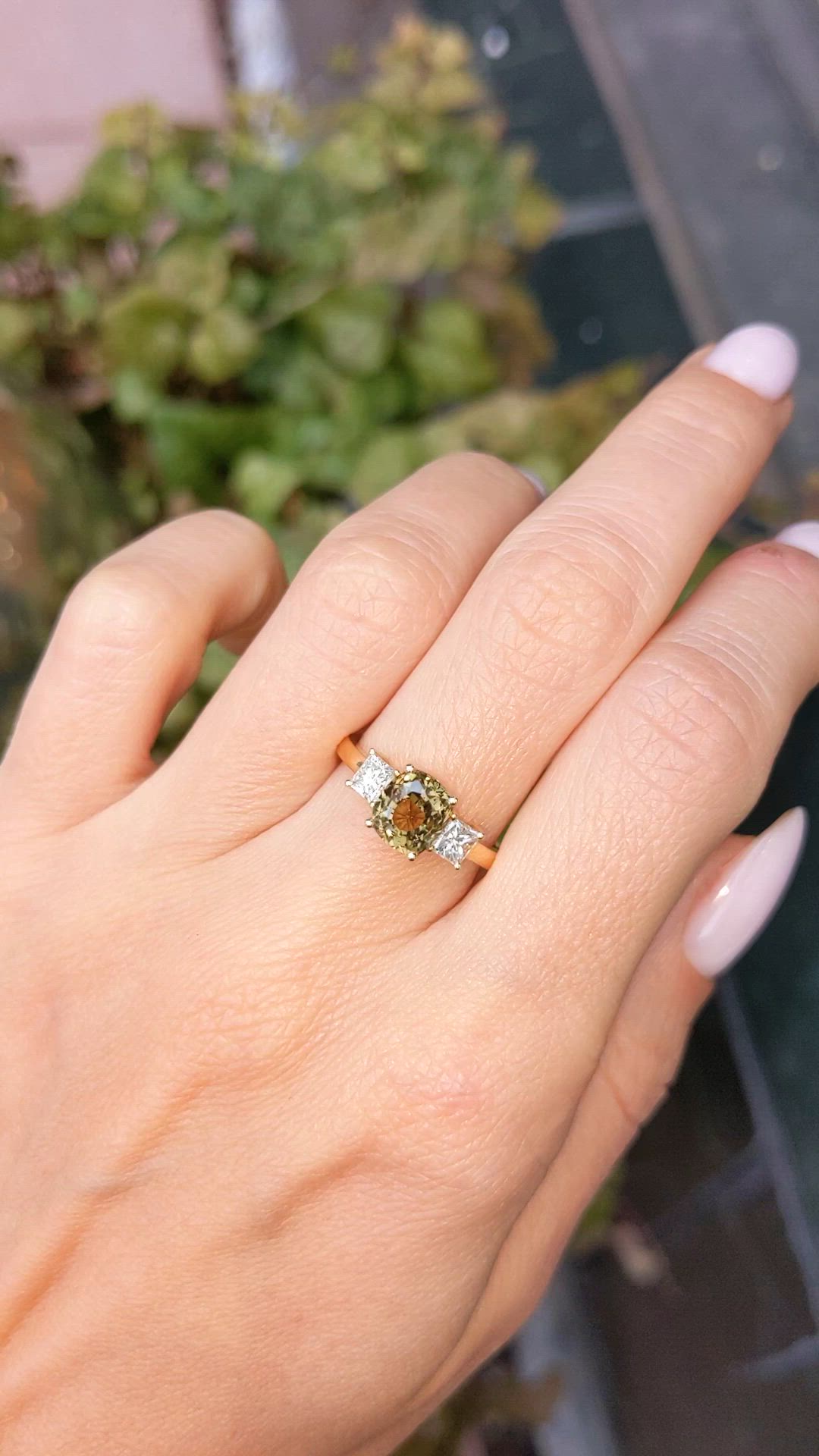 1.92 Ct. Alexandrite and Natural Diamond Three Stone Ring, 14K Yellow Gold Size Video