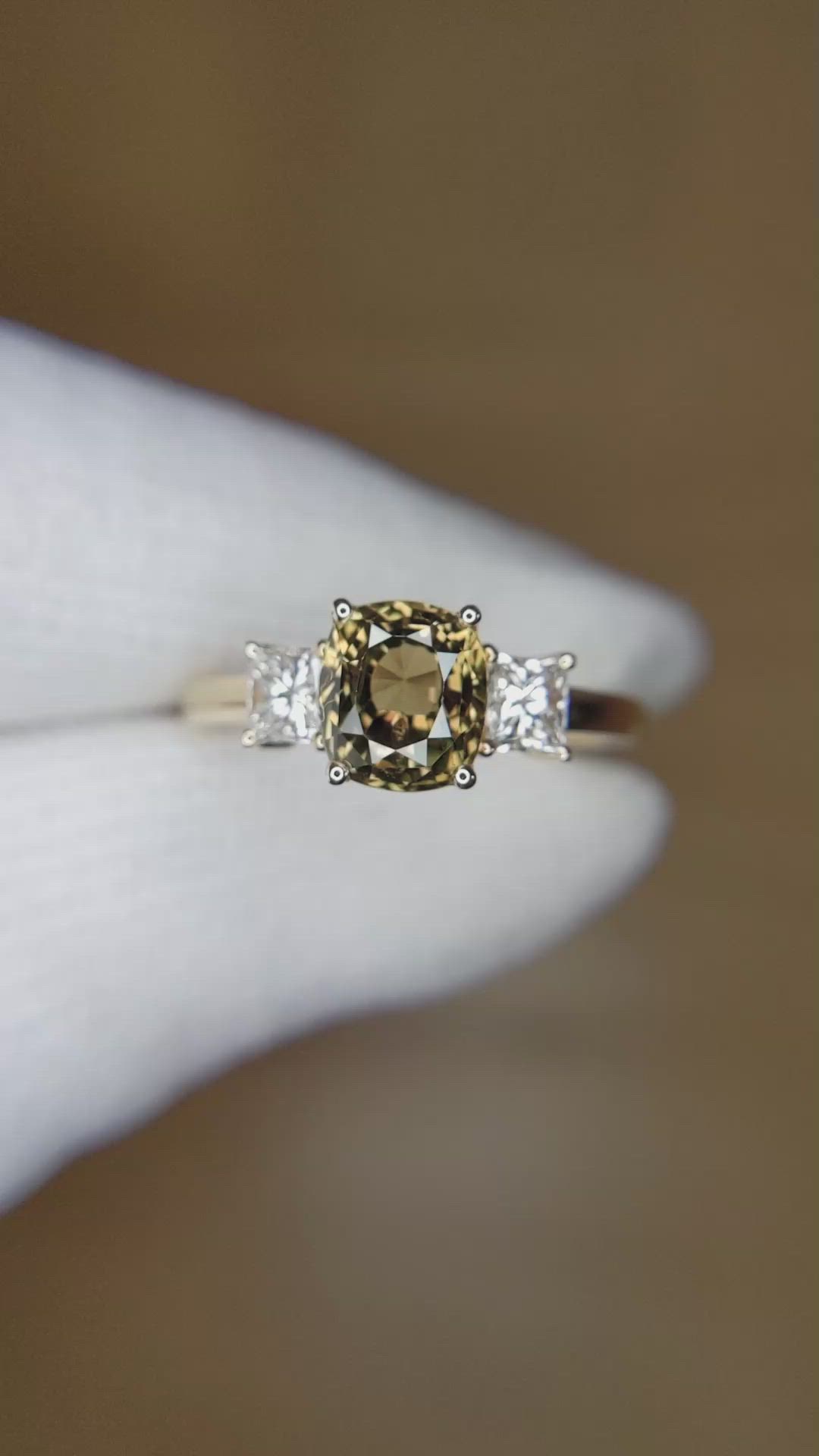 1.92 Ct. Alexandrite and Natural Diamond Three Stone Ring, 14K Yellow Gold Size Video