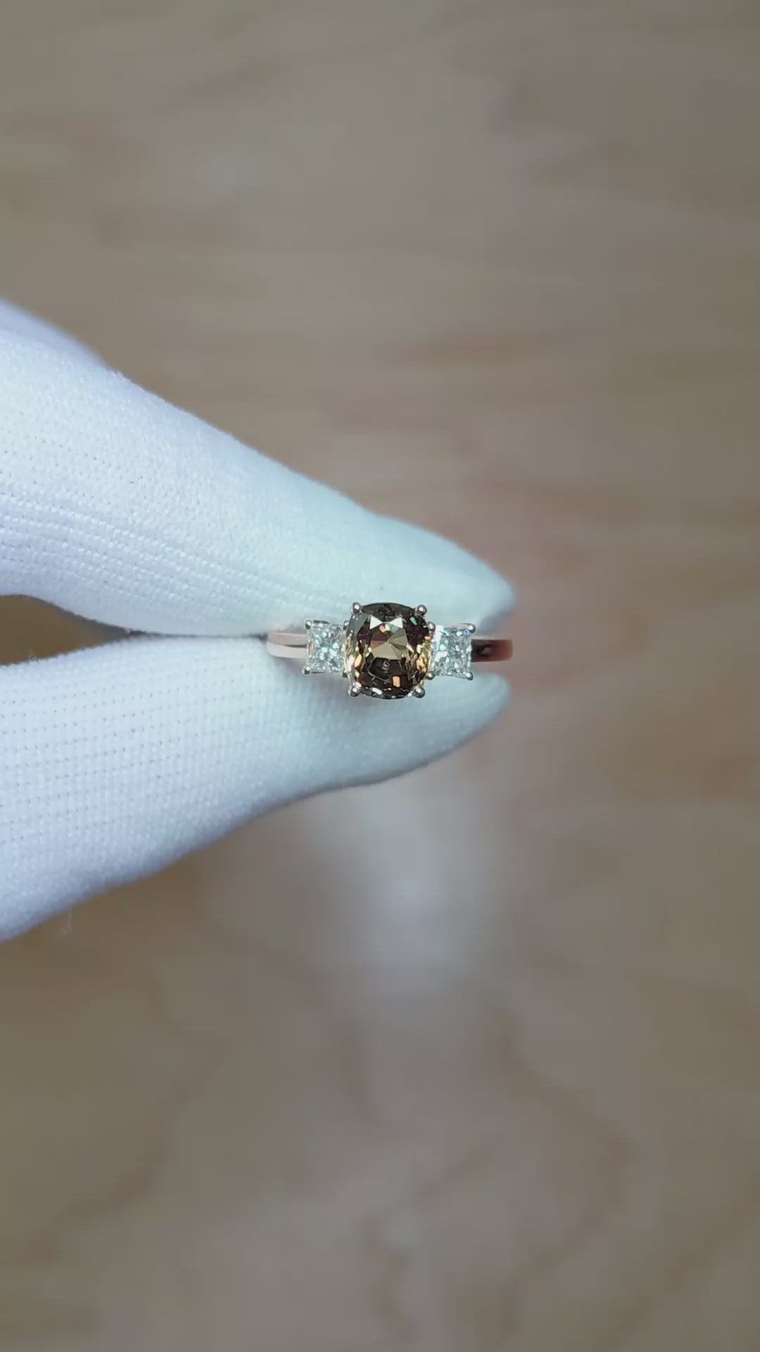 1.92 Ct. Alexandrite and Natural Diamond Three Stone Ring, 14K Yellow Gold Size Video
