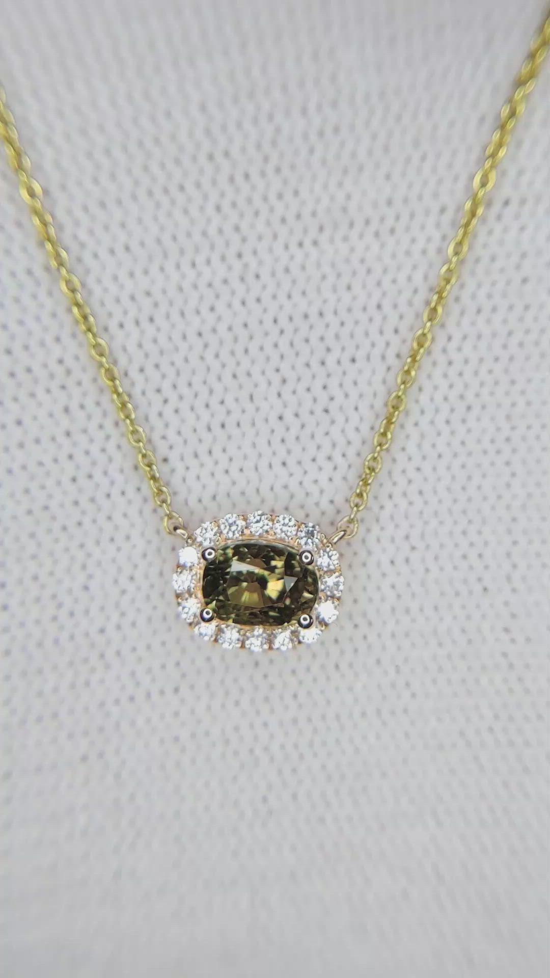 1.34 Ct. Alexandrite and Natural Diamond Halo Pendant, 14K Yellow Gold Size Video