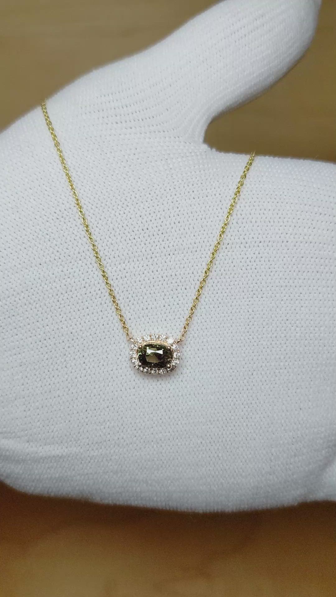 1.34 Ct. Alexandrite and Natural Diamond Halo Pendant, 14K Yellow Gold Size Video