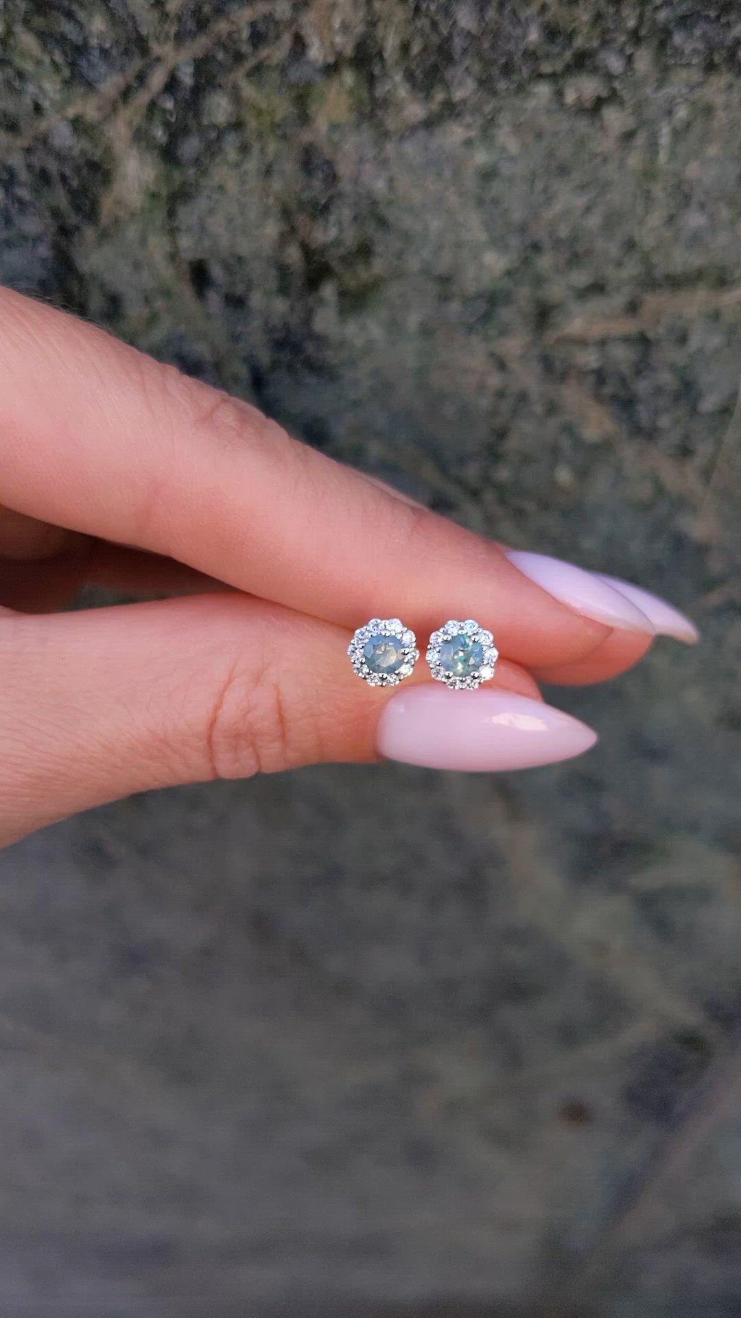 0.30 Ct.Tw.Total Carat Weight Alexandrite and Natural Diamond Studs Earrings, 14K White Gold Size Video