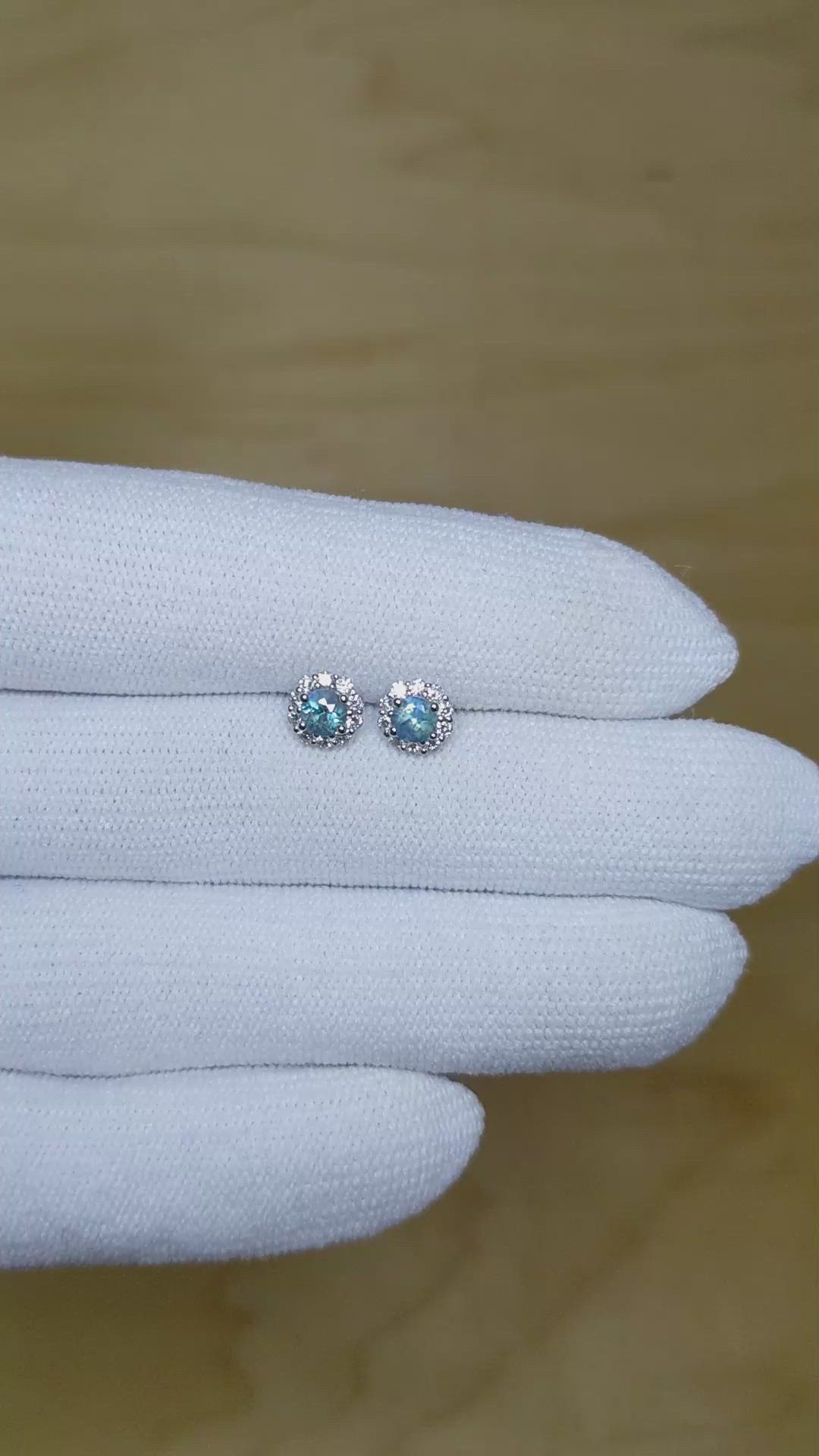 0.30 Ct.Tw.Total Carat Weight Alexandrite and Natural Diamond Studs Earrings, 14K White Gold Size Video