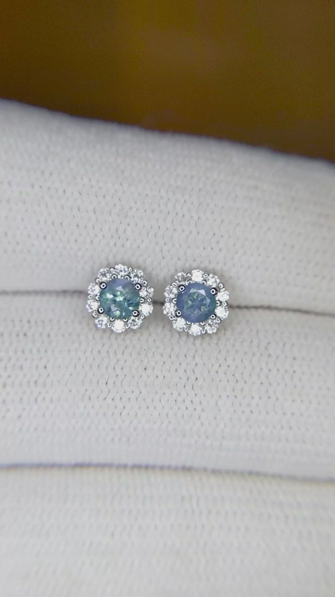 0.30 Ct.Tw.Total Carat Weight Alexandrite and Natural Diamond Studs Earrings, 14K White Gold Size Video