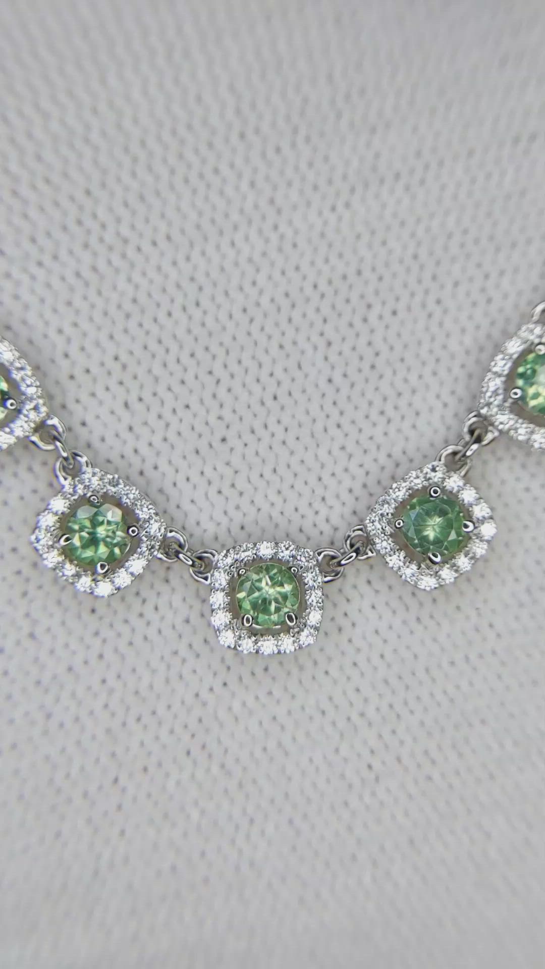 0.90 Ct. Alexandrite and Natural Diamond Halo Necklace, 14K White Gold Size Video