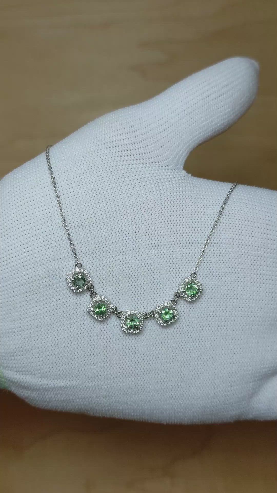 0.90 Ct. Alexandrite and Natural Diamond Halo Necklace, 14K White Gold Size Video