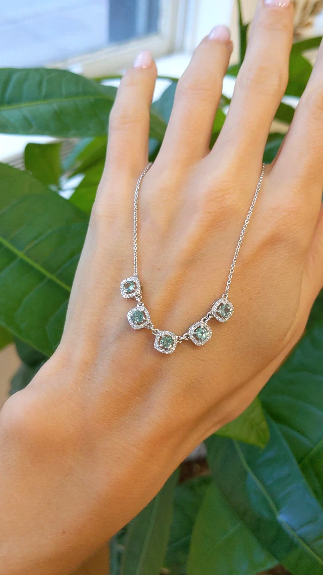 0.90 Ct. Alexandrite and Natural Diamond Halo Necklace, 14K White Gold Size Video