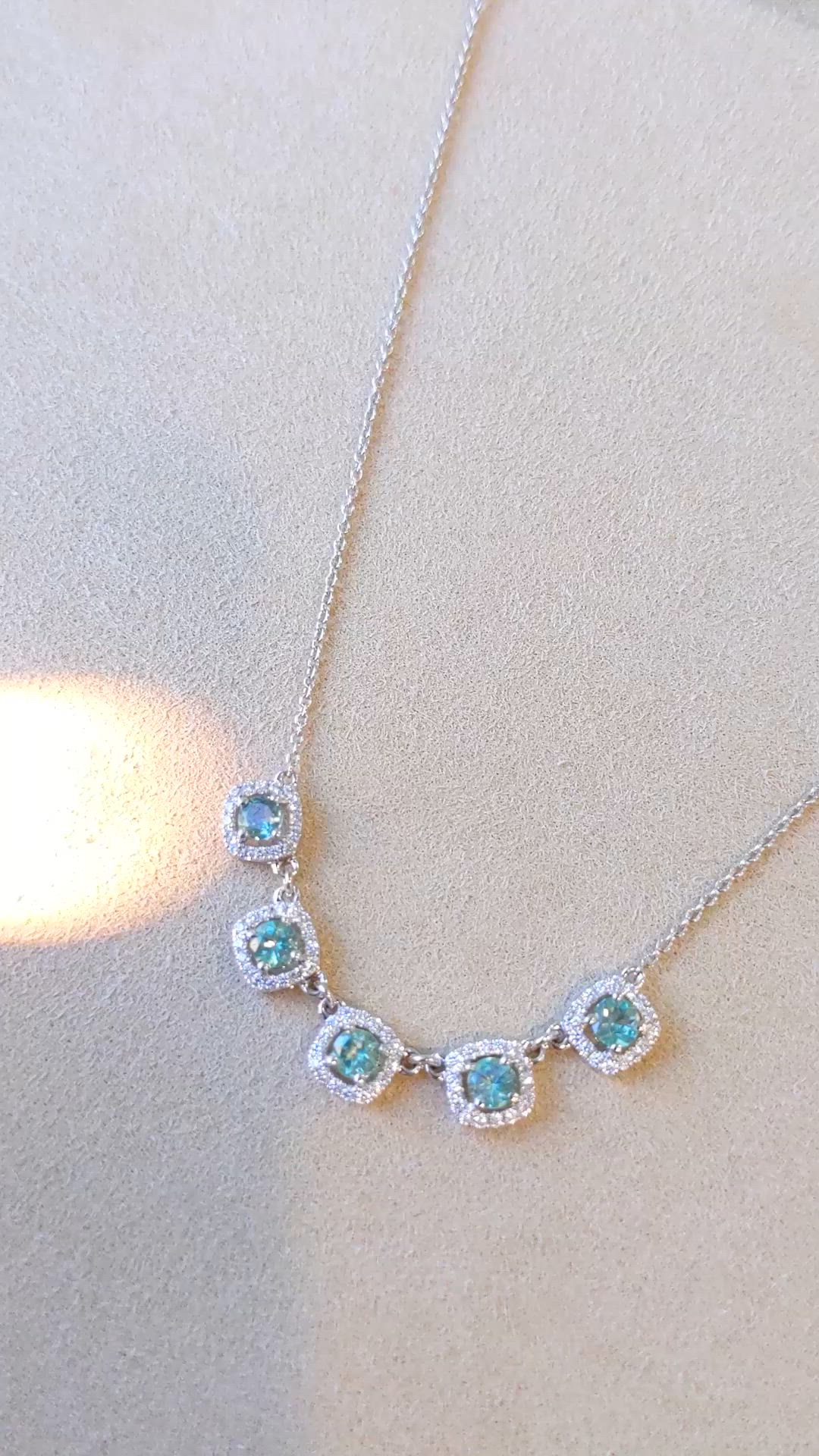 0.90 Ct. Alexandrite and Natural Diamond Halo Necklace, 14K White Gold Size Video