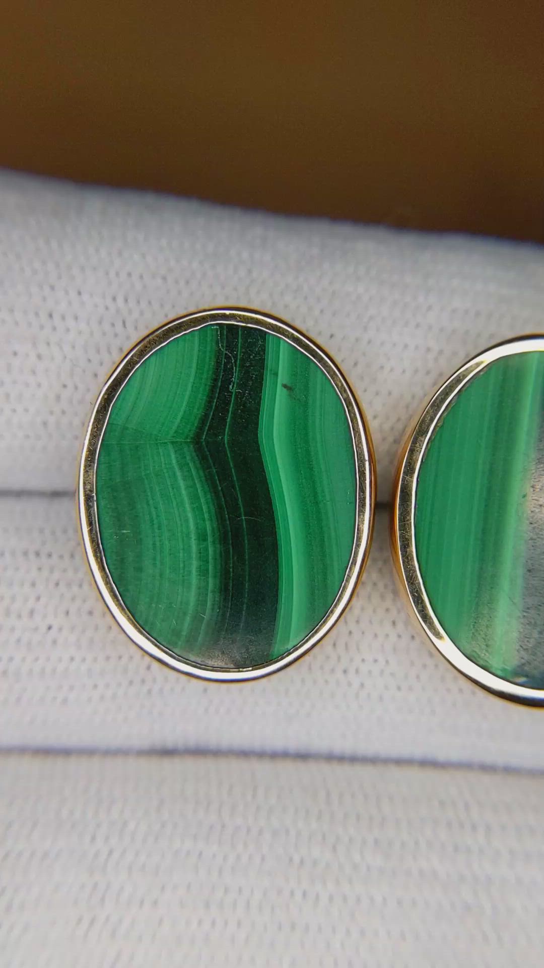 23.10 Ct.Tw.Total Carat Weight Malachite Studs Earrings, 18K Yellow Gold Size Video