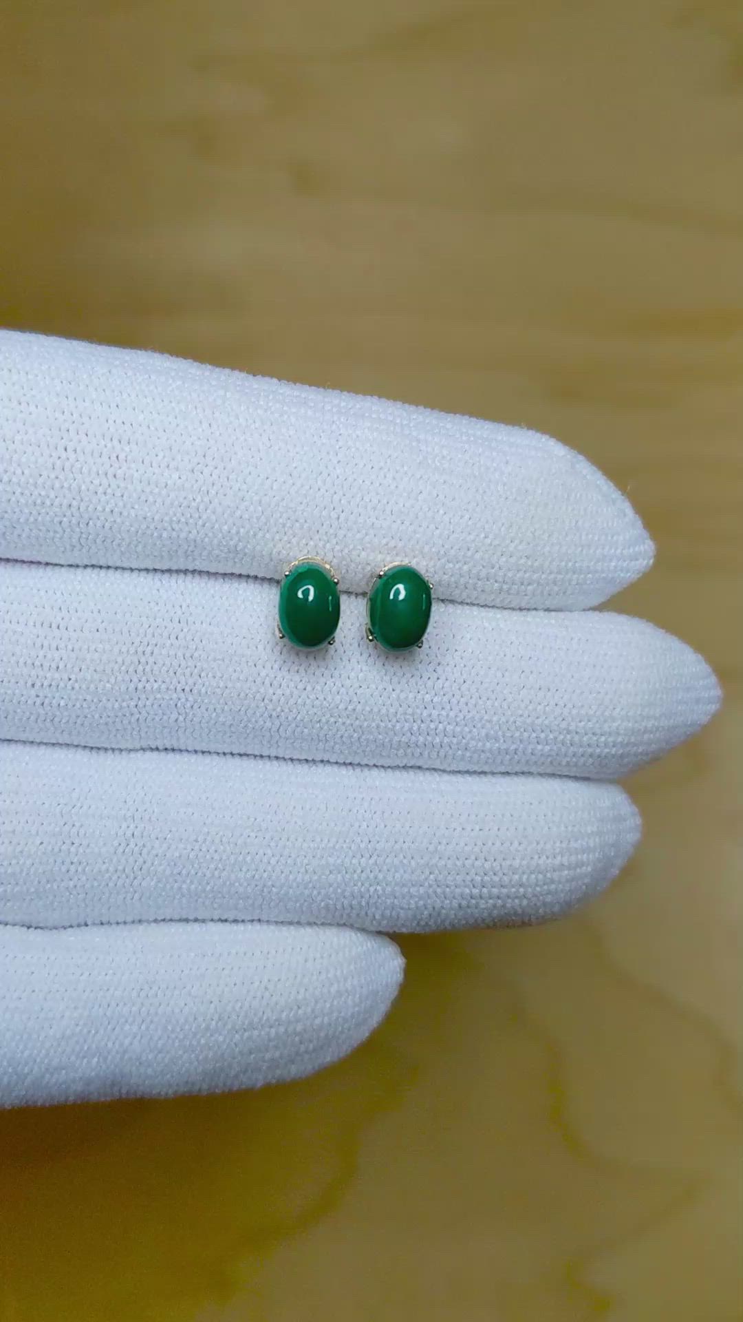 2.96&nbsp;Ct.Tw.Total Carat Weight Malachite Studs Earrings, 14K Yellow Gold Size Video