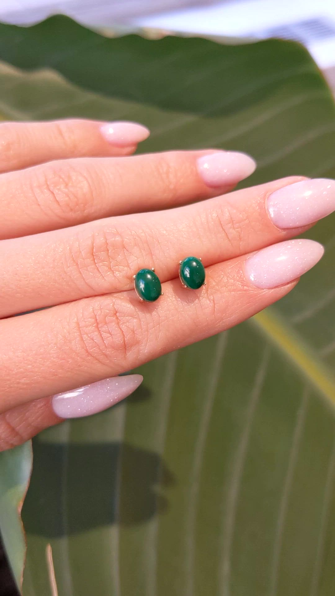 2.96&nbsp;Ct.Tw.Total Carat Weight Malachite Studs Earrings, 14K Yellow Gold Size Video