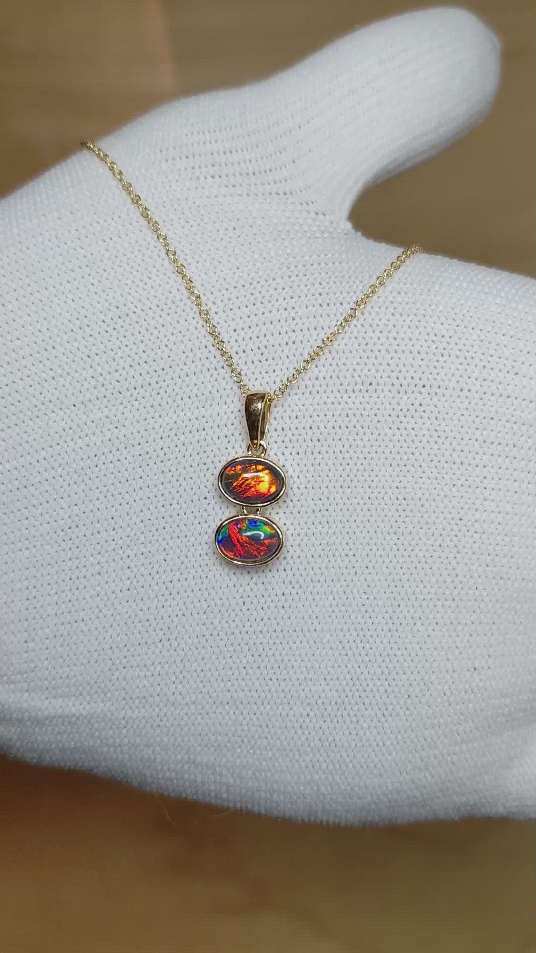 1.36 Ct. Multi Color Opal Bezel Pendant, 14K Yellow Gold Size Video