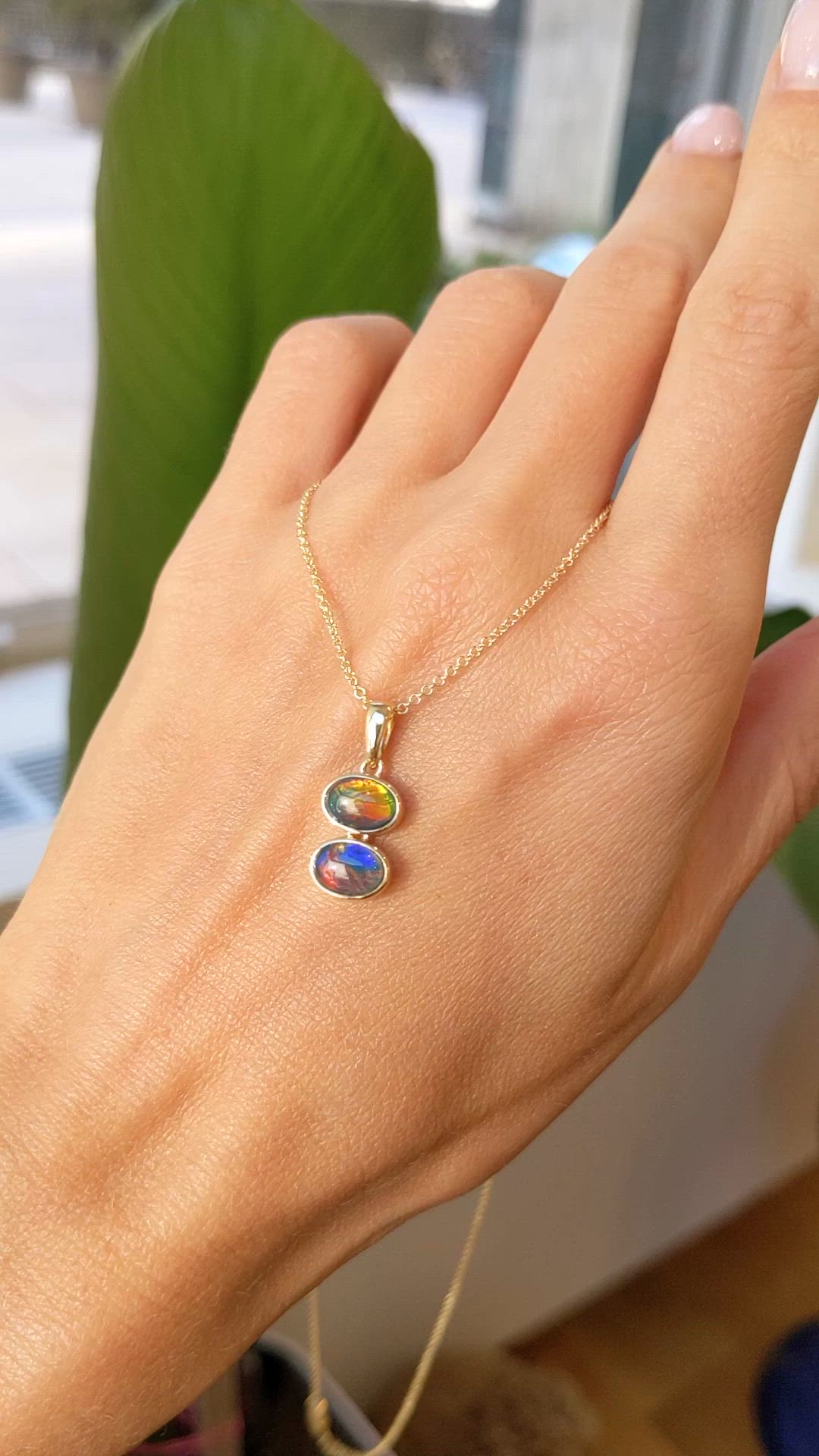 1.36 Ct. Multi Color Opal Bezel Pendant, 14K Yellow Gold Size Video