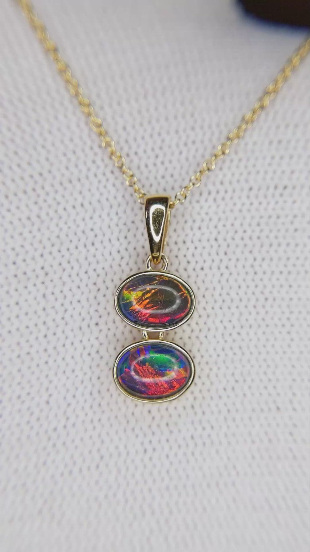 1.36 Ct. Multi Color Opal Bezel Pendant, 14K Yellow Gold Size Video