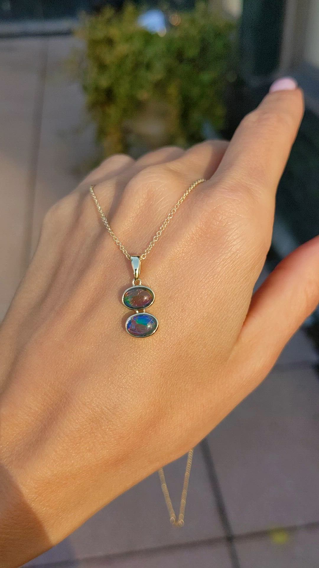 1.36 Ct. Multi Color Opal Bezel Pendant, 14K Yellow Gold Size Video