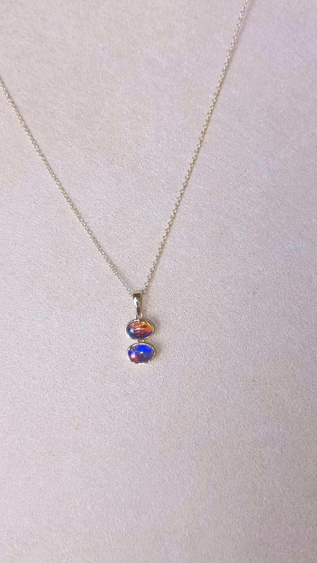 1.36 Ct. Multi Color Opal Bezel Pendant, 14K Yellow Gold Size Video