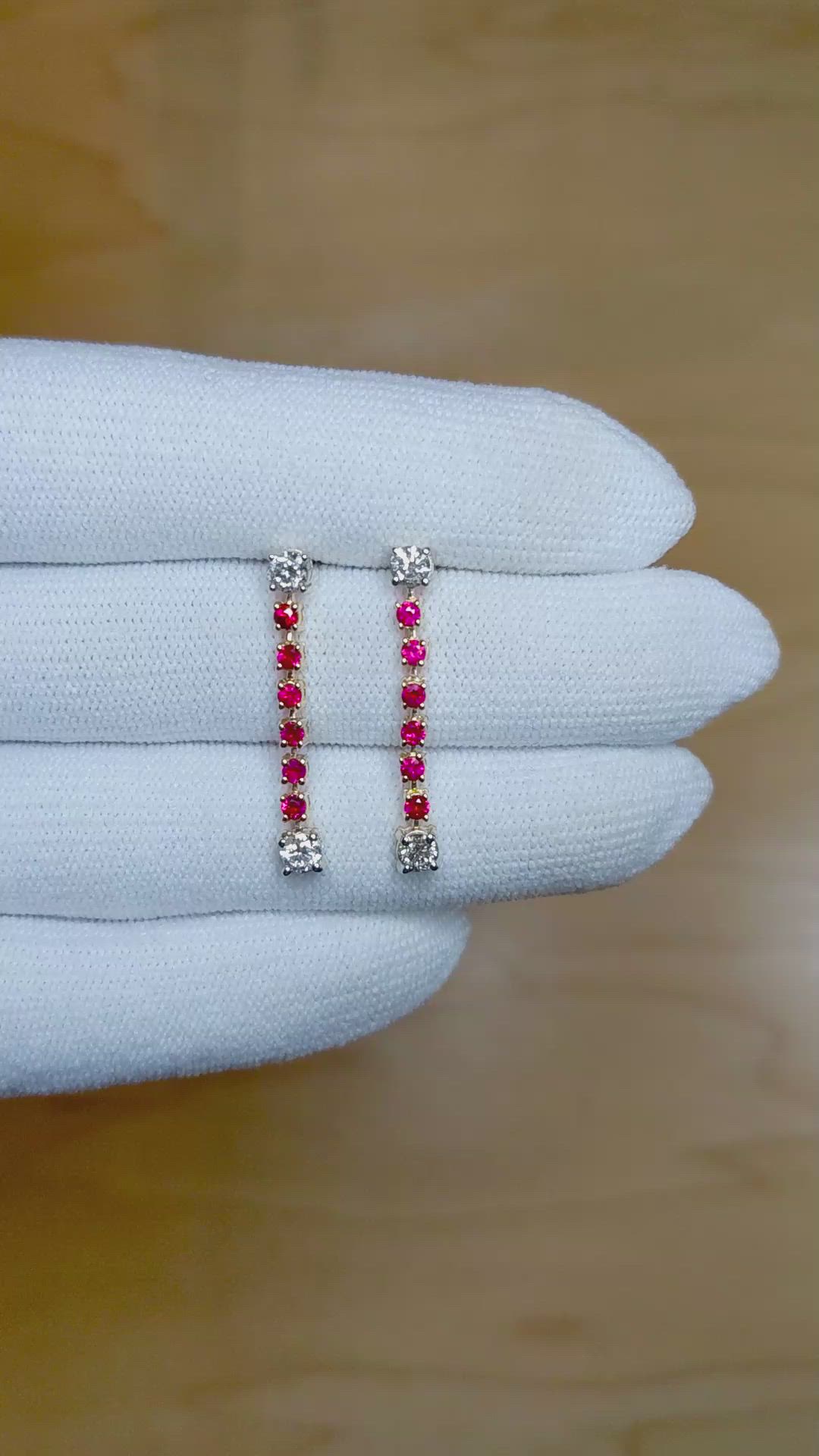0.51 Ct.Tw.Total Carat Weight Red Rhodolite Garnet and Natural Diamond Drops Earrings, 14K Yellow Gold Size Video