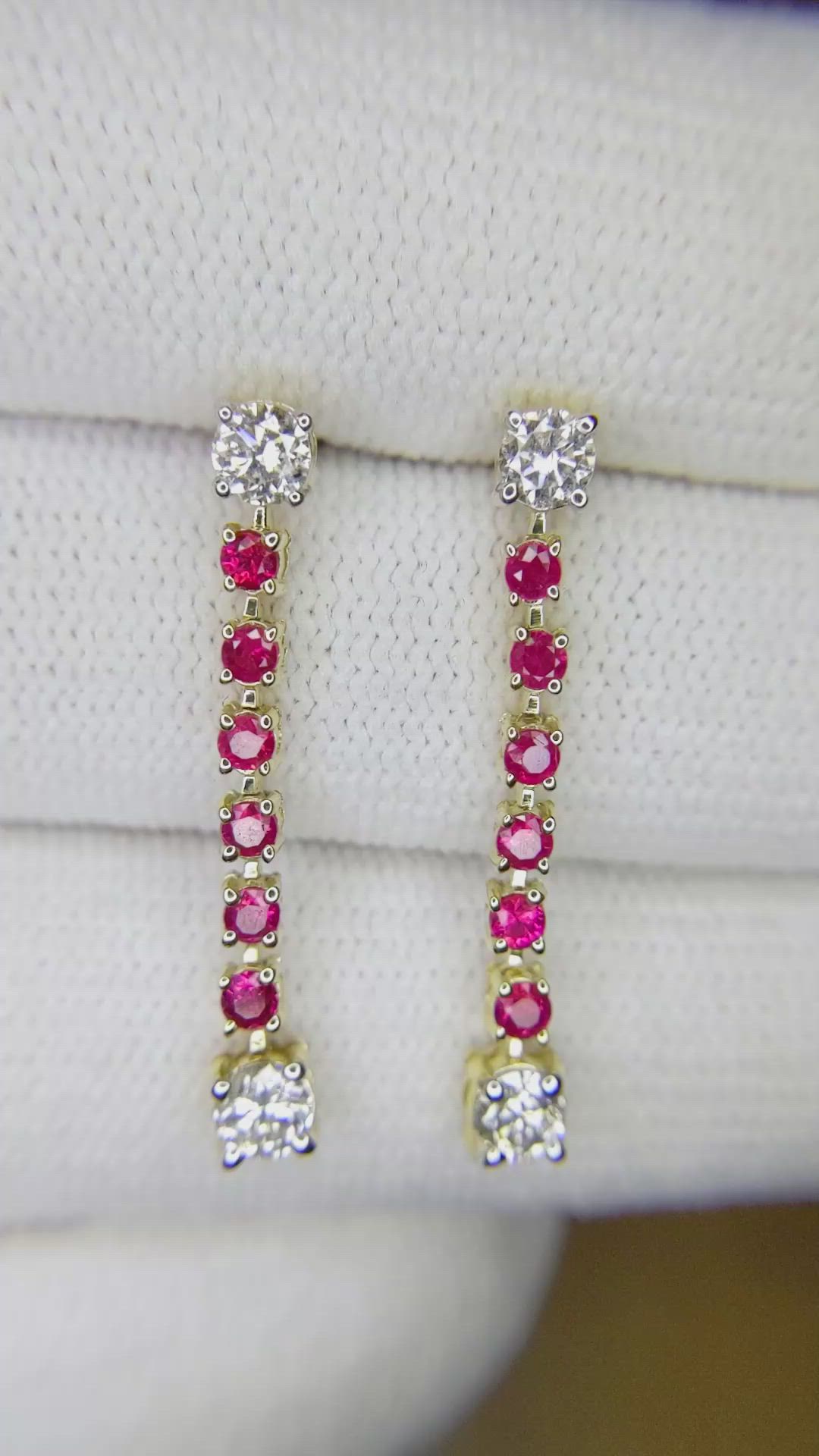 0.51 Ct.Tw.Total Carat Weight Red Rhodolite Garnet and Natural Diamond Drops Earrings, 14K Yellow Gold Size Video