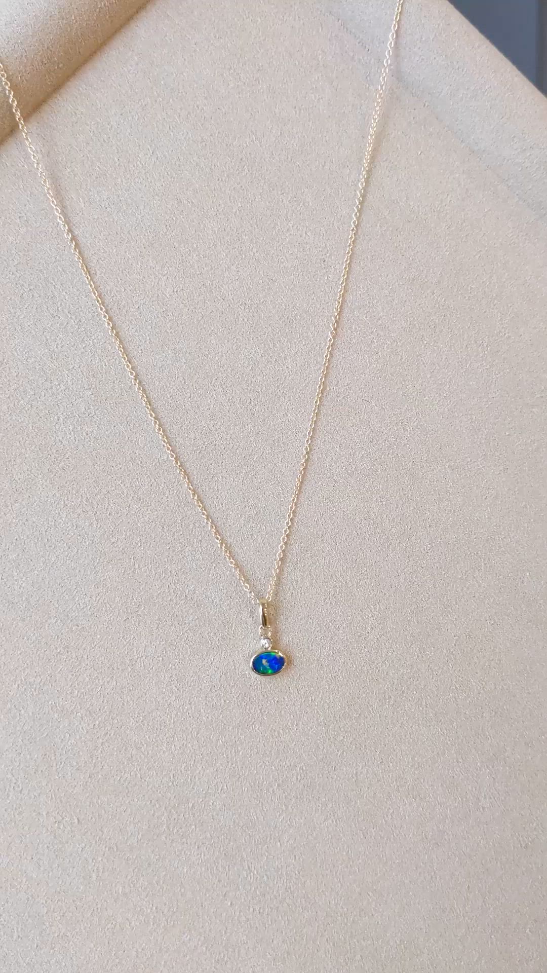 0.33 Ct. Blue Opal and Natural Diamond Bezel Pendant, 14K Yellow Gold Size Video