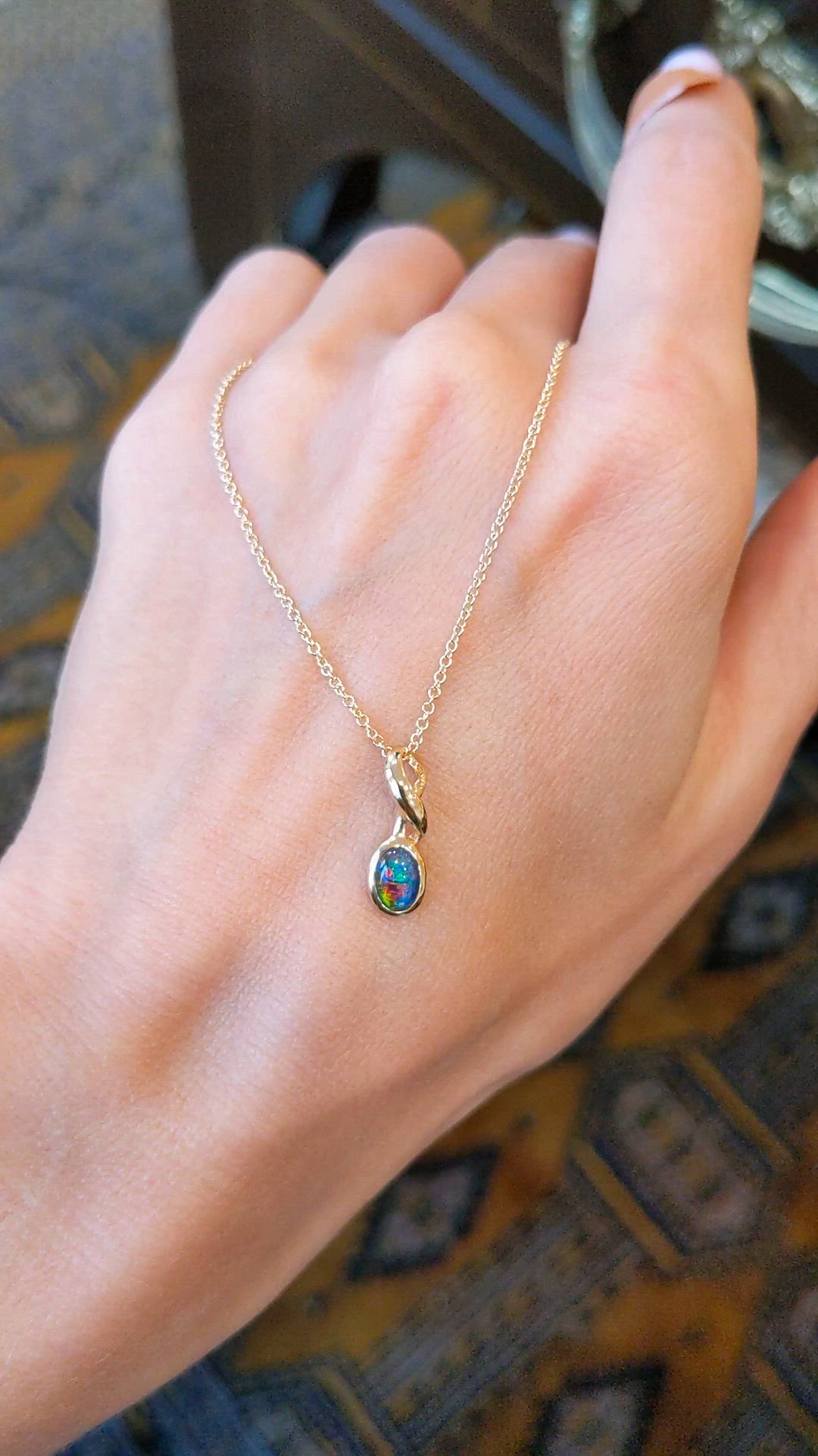 0.37 Ct. Black Opal Bezel Pendant, 14K Yellow Gold Size Video