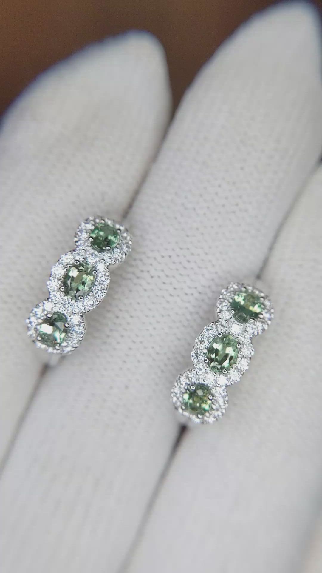 0.78&nbsp;Ct.Tw.Total Carat Weight Alexandrite and Natural Diamond Pave Earrings, 14K White Gold Size Video