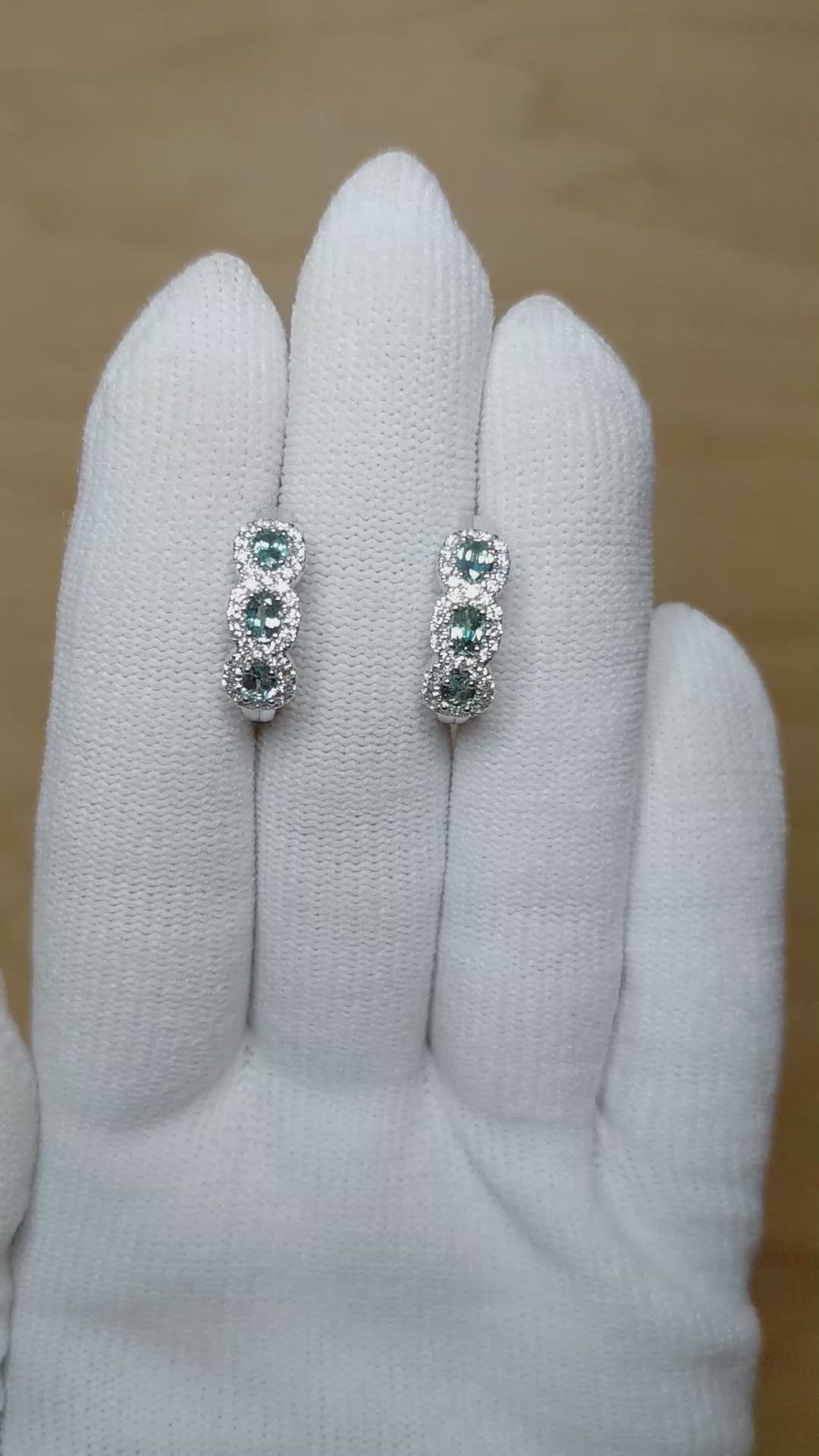 0.78&nbsp;Ct.Tw.Total Carat Weight Alexandrite and Natural Diamond Pave Earrings, 14K White Gold Size Video