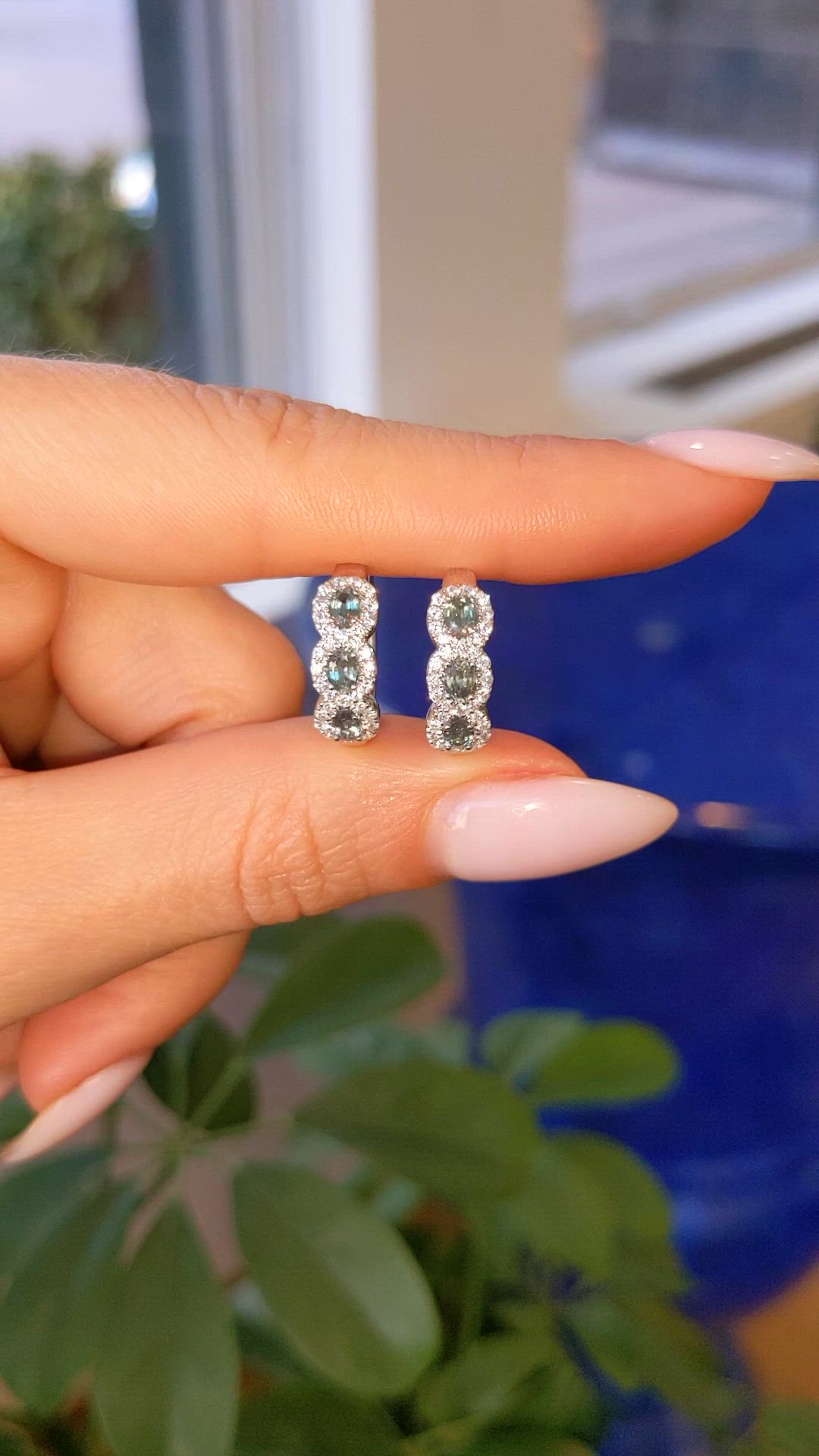 0.78&nbsp;Ct.Tw.Total Carat Weight Alexandrite and Natural Diamond Pave Earrings, 14K White Gold Size Video
