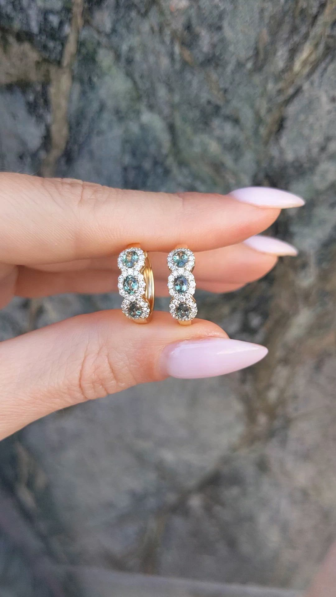 0.78&nbsp;Ct.Tw.Total Carat Weight Alexandrite and Natural Diamond Pave Earrings, 14K Yellow Gold Size Video