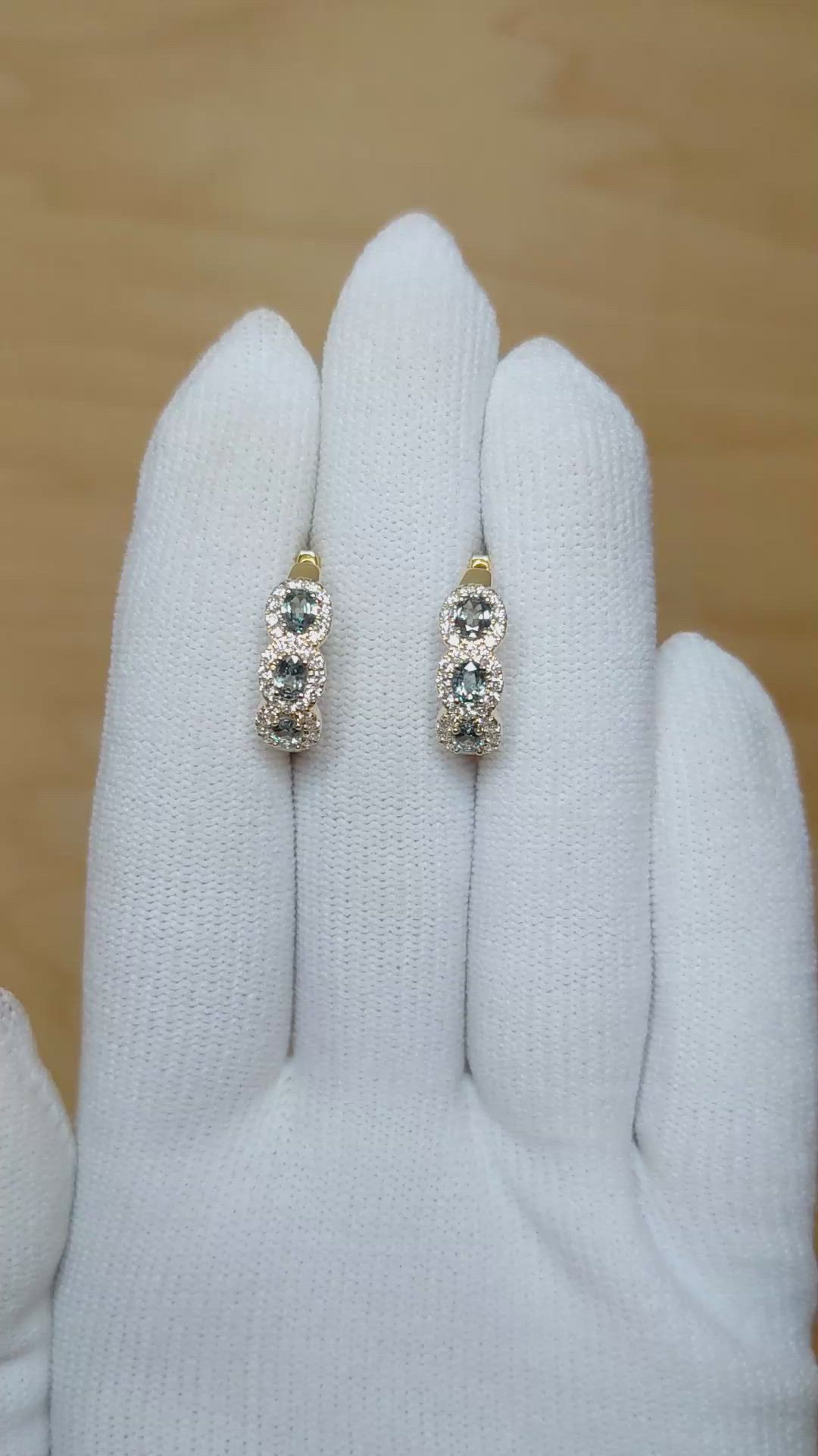 0.78&nbsp;Ct.Tw.Total Carat Weight Alexandrite and Natural Diamond Pave Earrings, 14K Yellow Gold Size Video