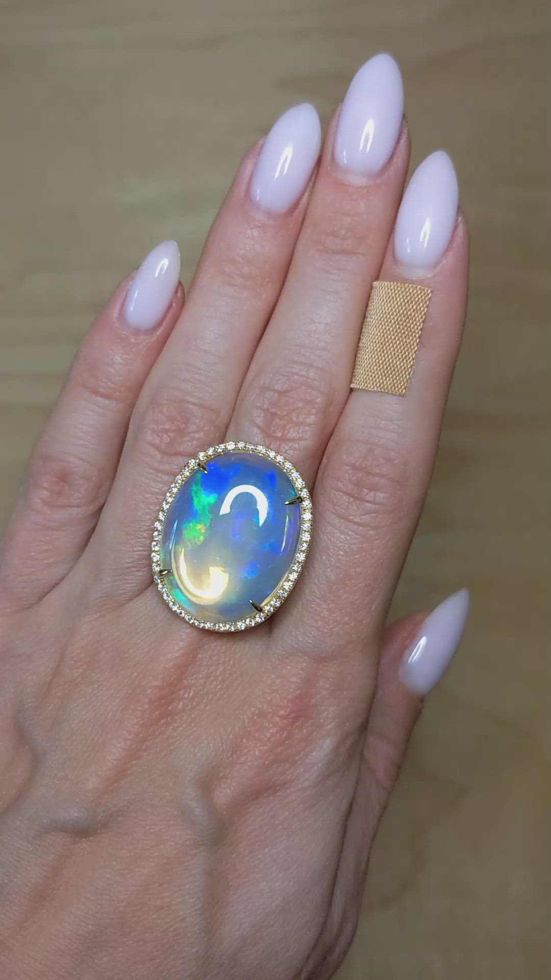 9.92 Ct. Multi Color Opal and Natural Diamond Antique Style Ring, 18K Yellow Gold Size Video
