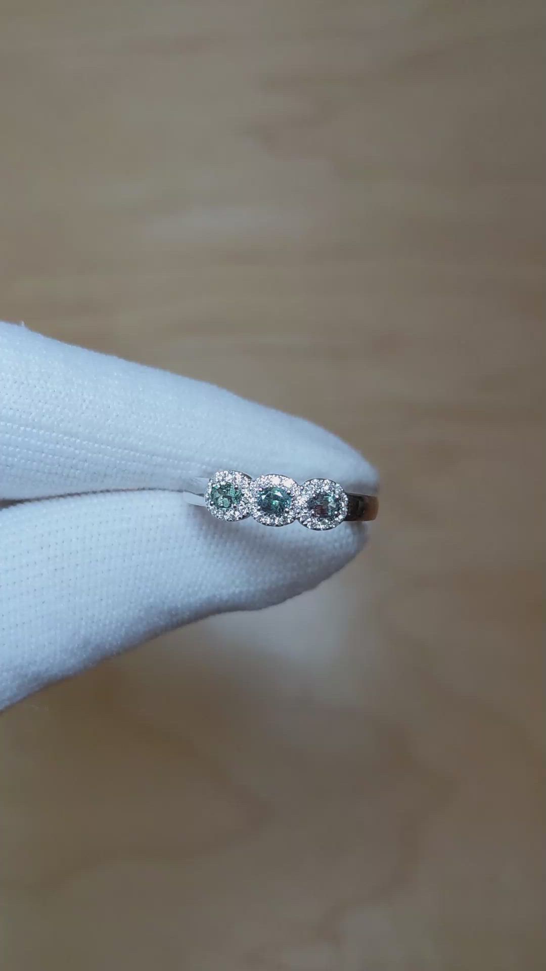 0.33 Ct. Alexandrite and Natural Diamond Pave Ring, 14K White Gold Size Video
