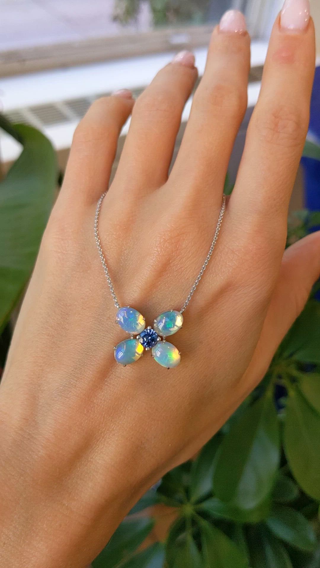 3.24&nbsp;Ct.Tw.Total Carat Weight Multi Color Opal and Blue Sapphire Multi Stone Necklace, 14K White Gold Size Video