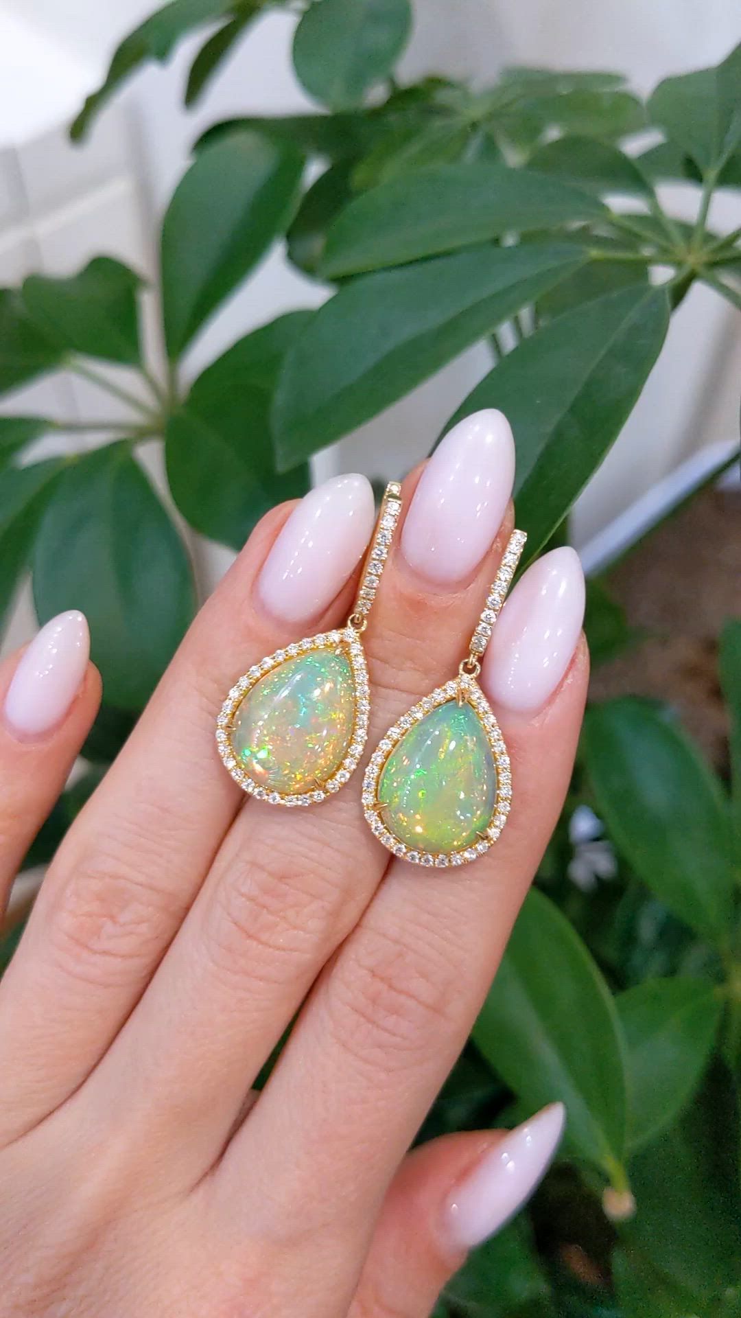 23.71&nbsp;Ct.Tw.Total Carat Weight Multi Color Opal and Natural Diamond Pave Earrings, 18K Yellow Gold Size Video