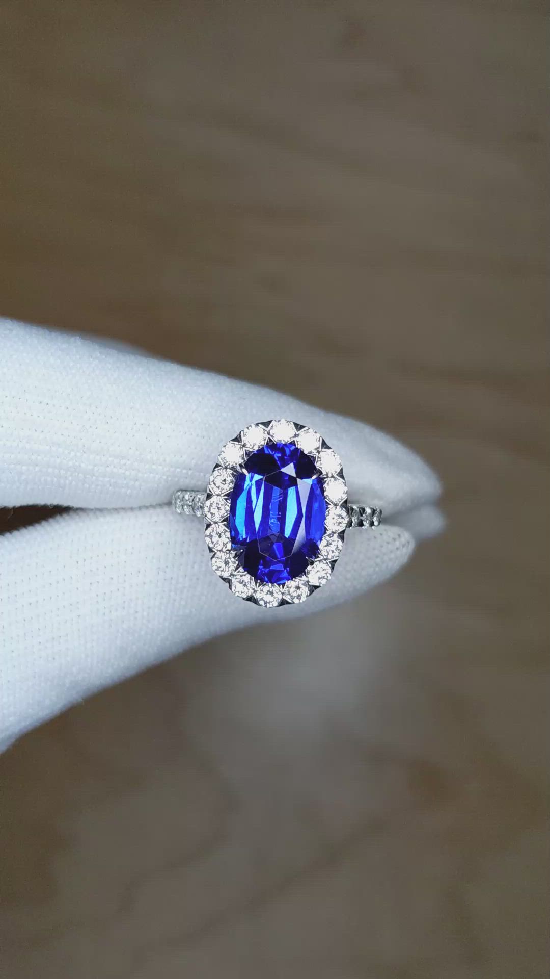 4.95 Ct. Violet Tanzanite and Natural Diamond Pave Ring, 18K White Gold Size Video