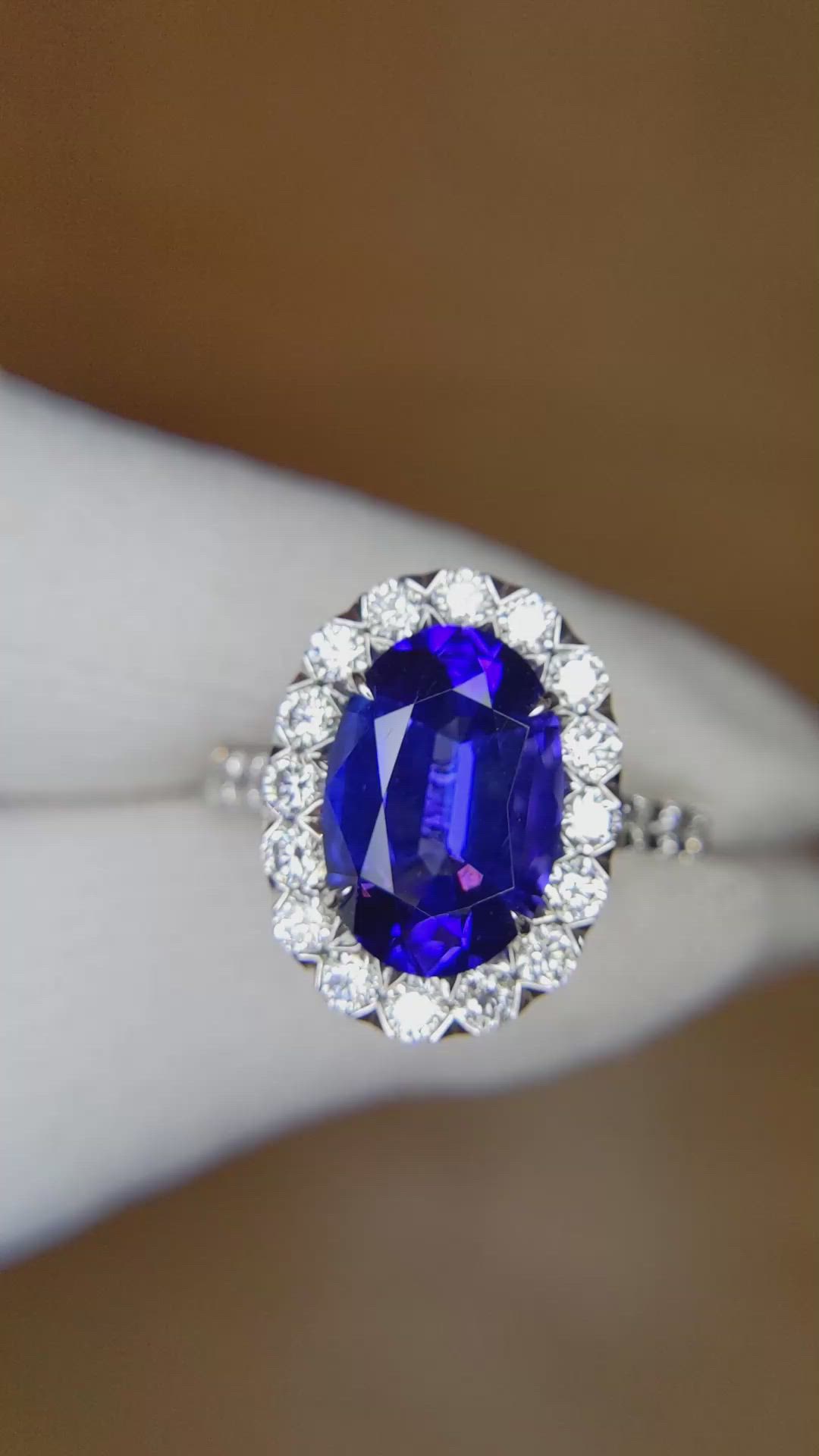 4.95 Ct. Violet Tanzanite and Natural Diamond Pave Ring, 18K White Gold Size Video
