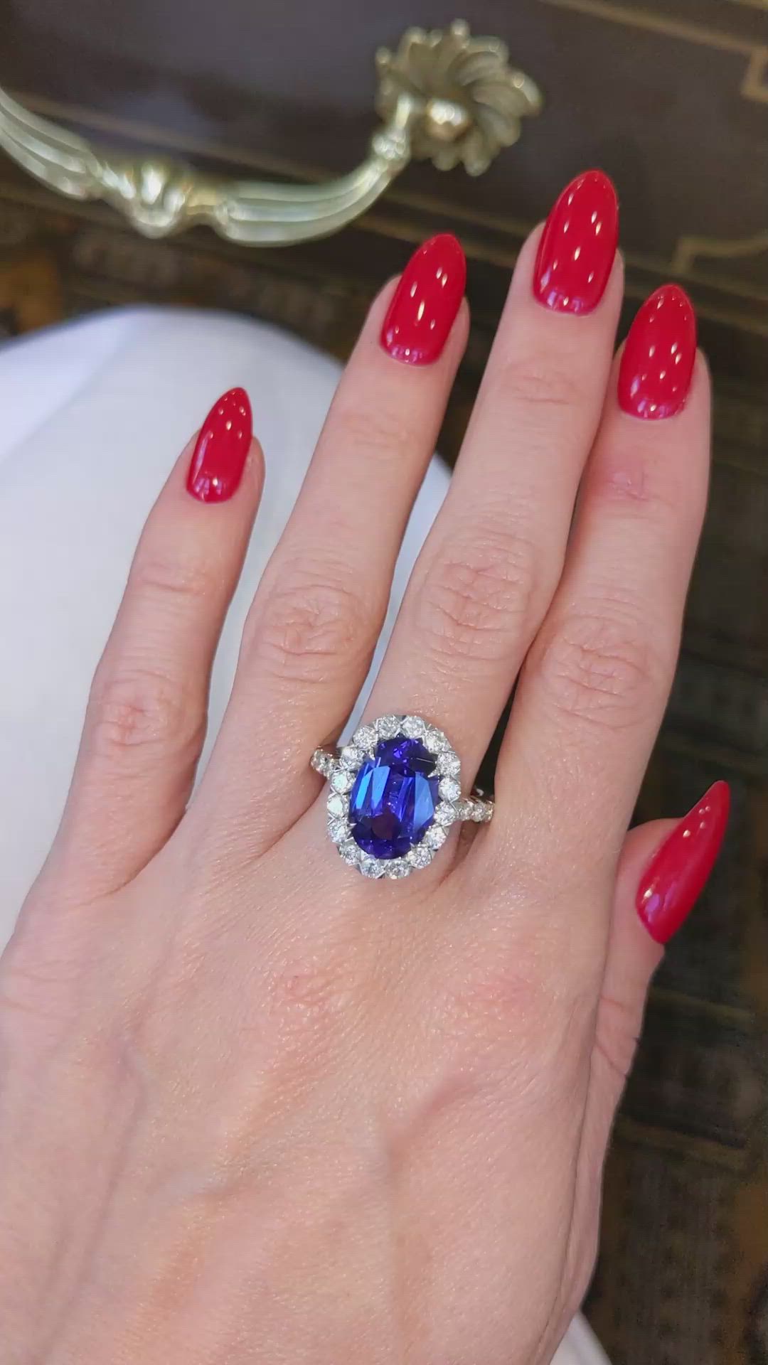4.95 Ct. Violet Tanzanite and Natural Diamond Pave Ring, 18K White Gold Size Video