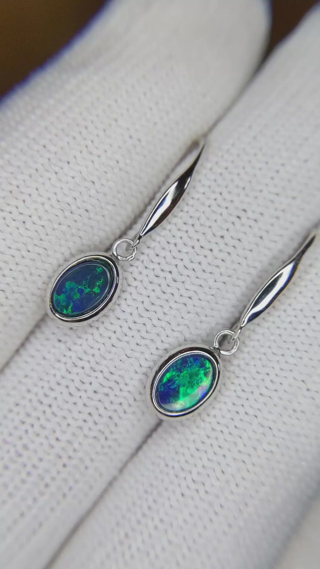 0.72&nbsp;Ct.Tw.Total Carat Weight Multi Color Opal Bezel Earrings, 14K White Gold Size Video
