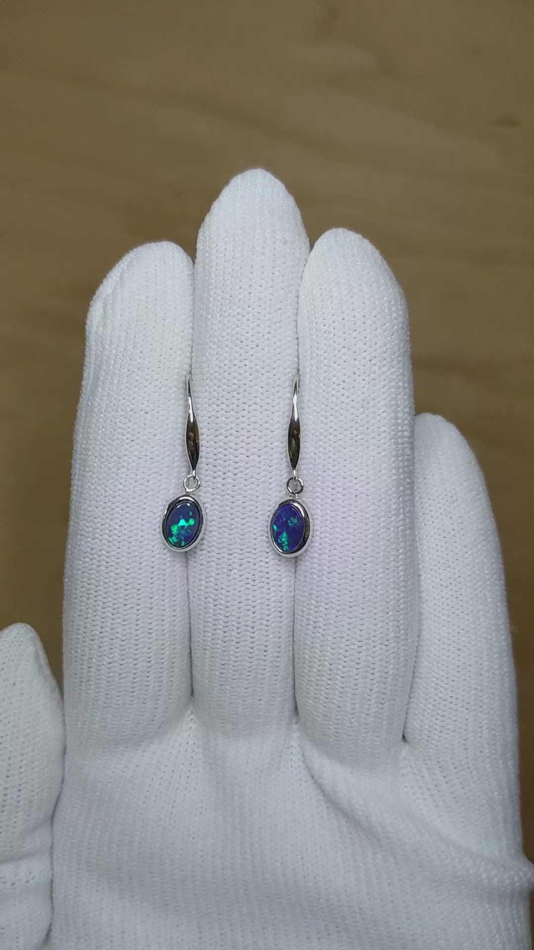 0.72&nbsp;Ct.Tw.Total Carat Weight Multi Color Opal Bezel Earrings, 14K White Gold Size Video