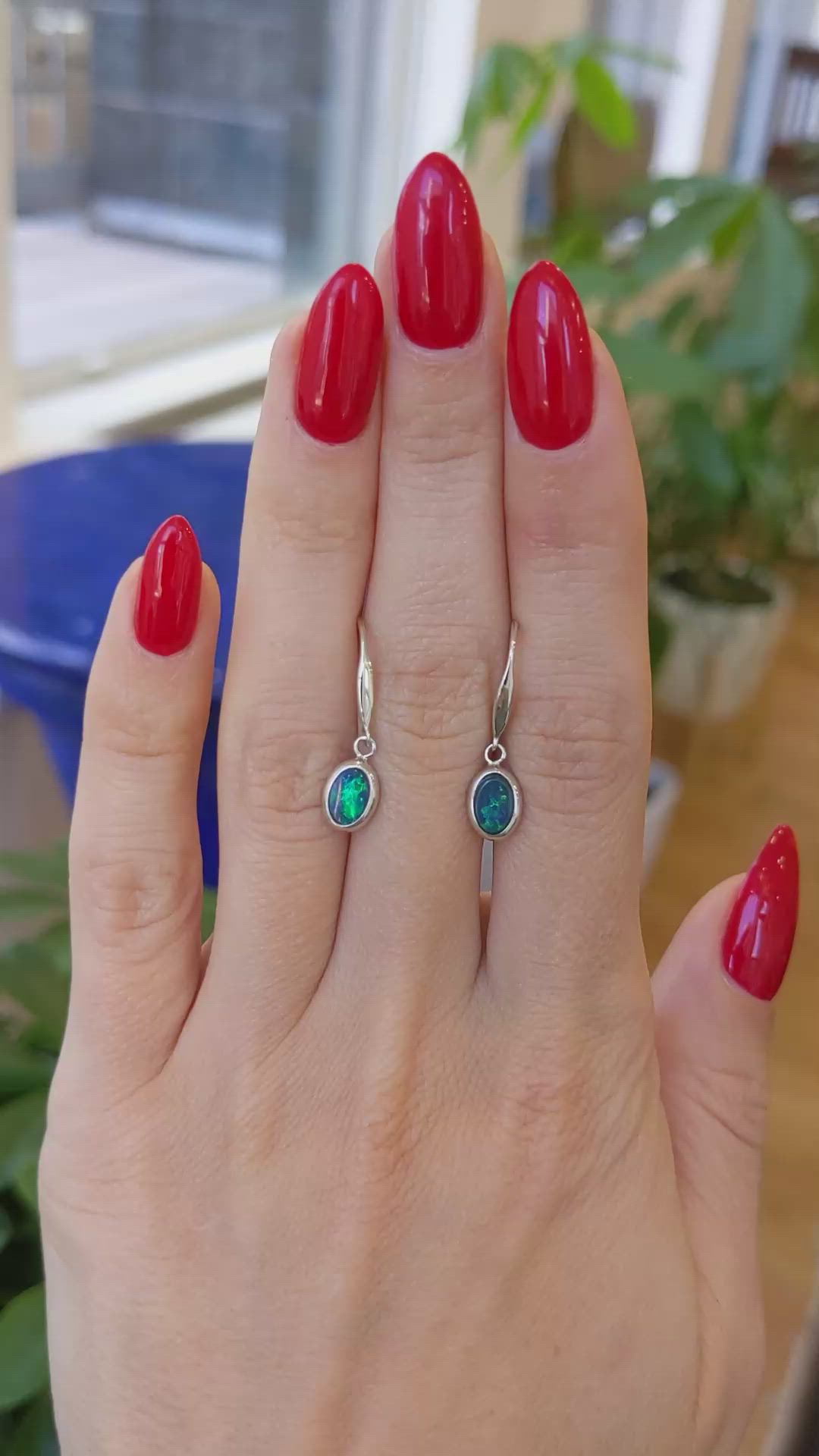 0.72&nbsp;Ct.Tw.Total Carat Weight Multi Color Opal Bezel Earrings, 14K White Gold Size Video