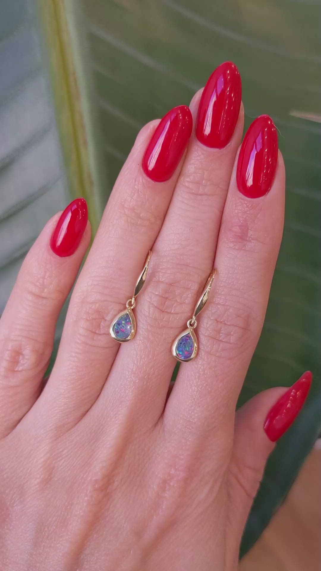 0.48 Ct.Tw.Total Carat Weight Multi Color Opal Bezel Earrings, 14K Yellow Gold Size Video