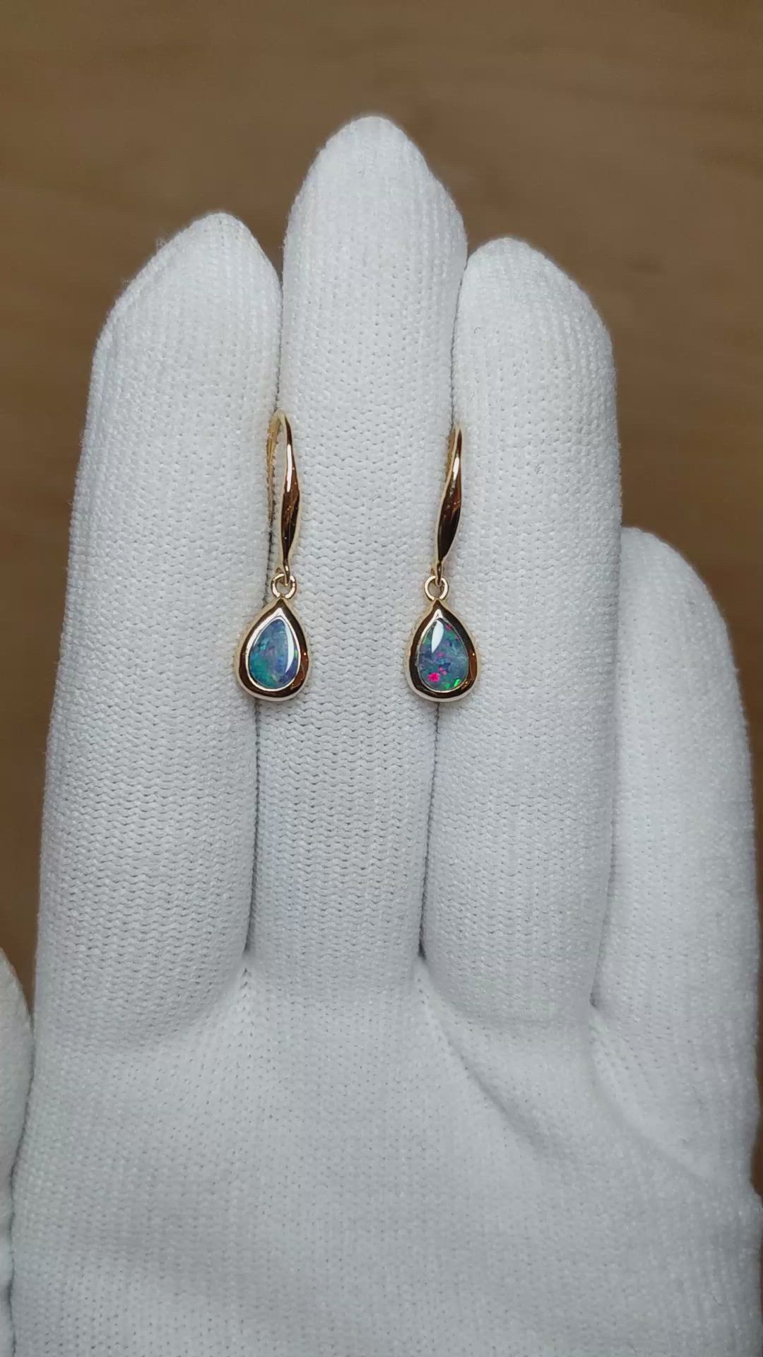 0.48 Ct.Tw.Total Carat Weight Multi Color Opal Bezel Earrings, 14K Yellow Gold Size Video