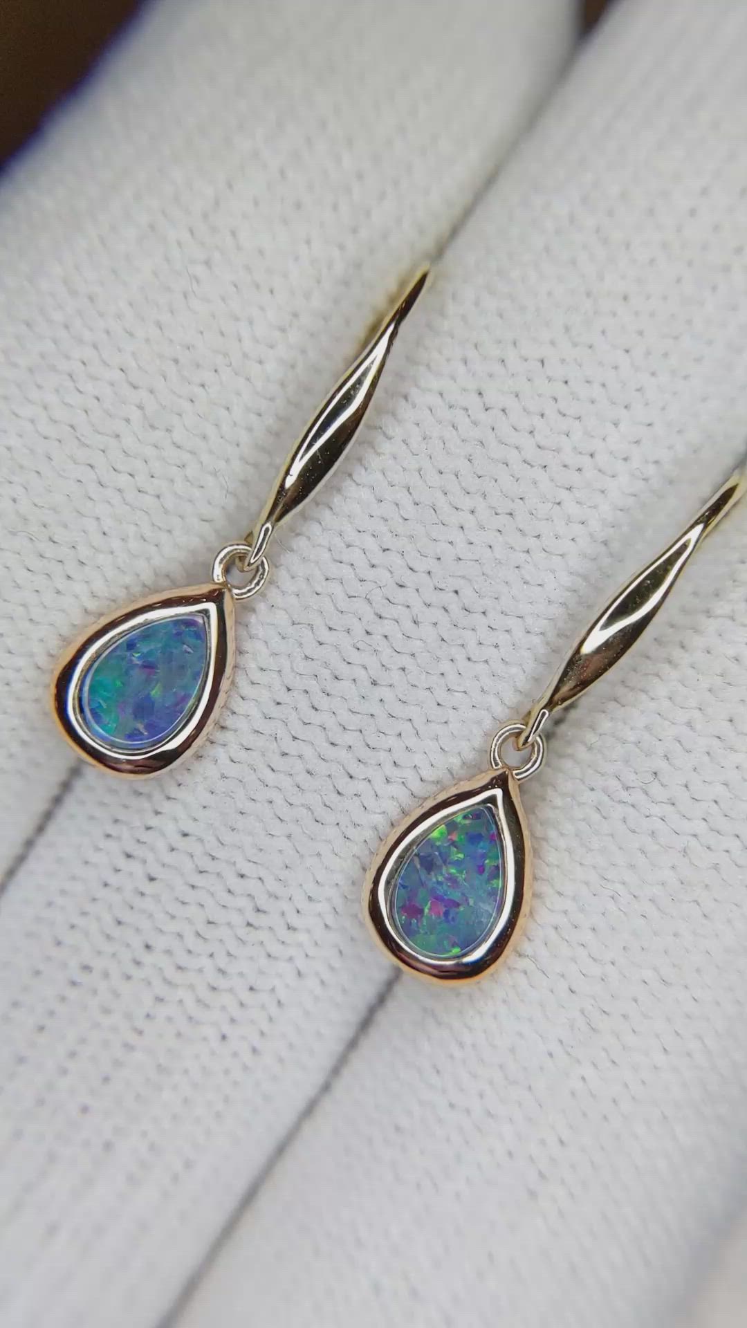 0.48 Ct.Tw.Total Carat Weight Multi Color Opal Bezel Earrings, 14K Yellow Gold Size Video